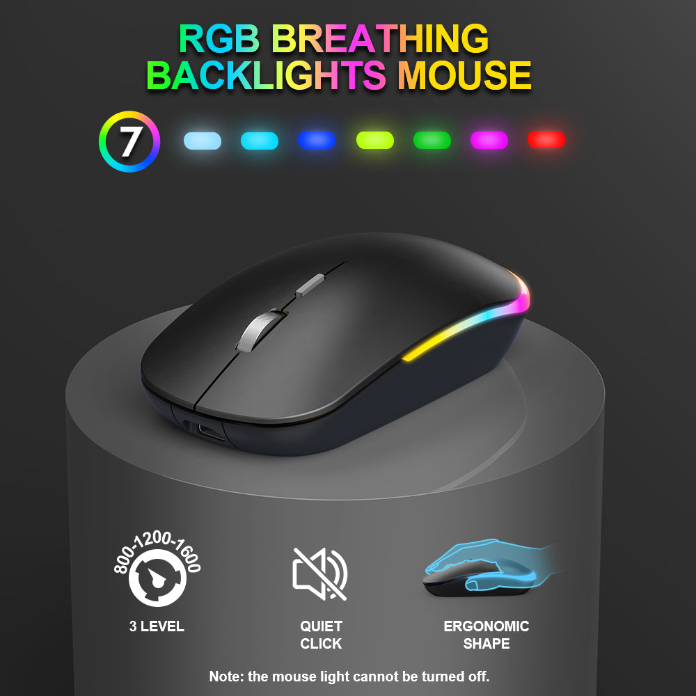 Ensemble clavier et souris sans fil rechargeable rétroéclairé RGB silencieux, 2,4 GHz – blanc