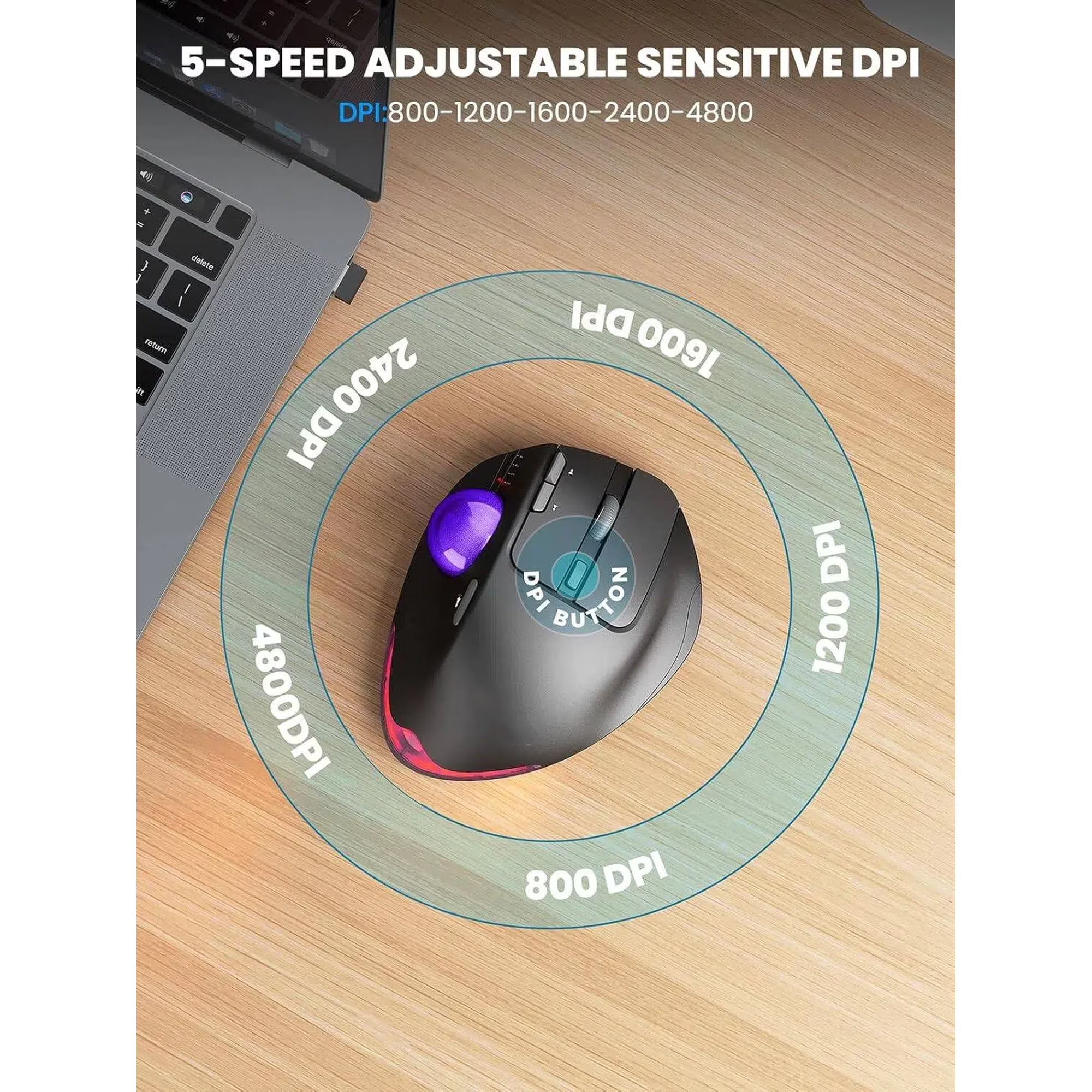 Souris trackball ergonomique sans fil rechargeable silencieuse – violet