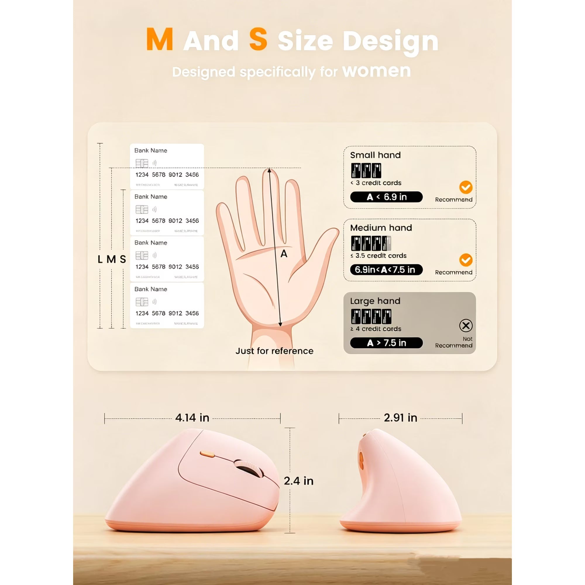 Souris verticale ergonomique sans fil rechargeable silencieuse, 4 niveaux de DPI – rose