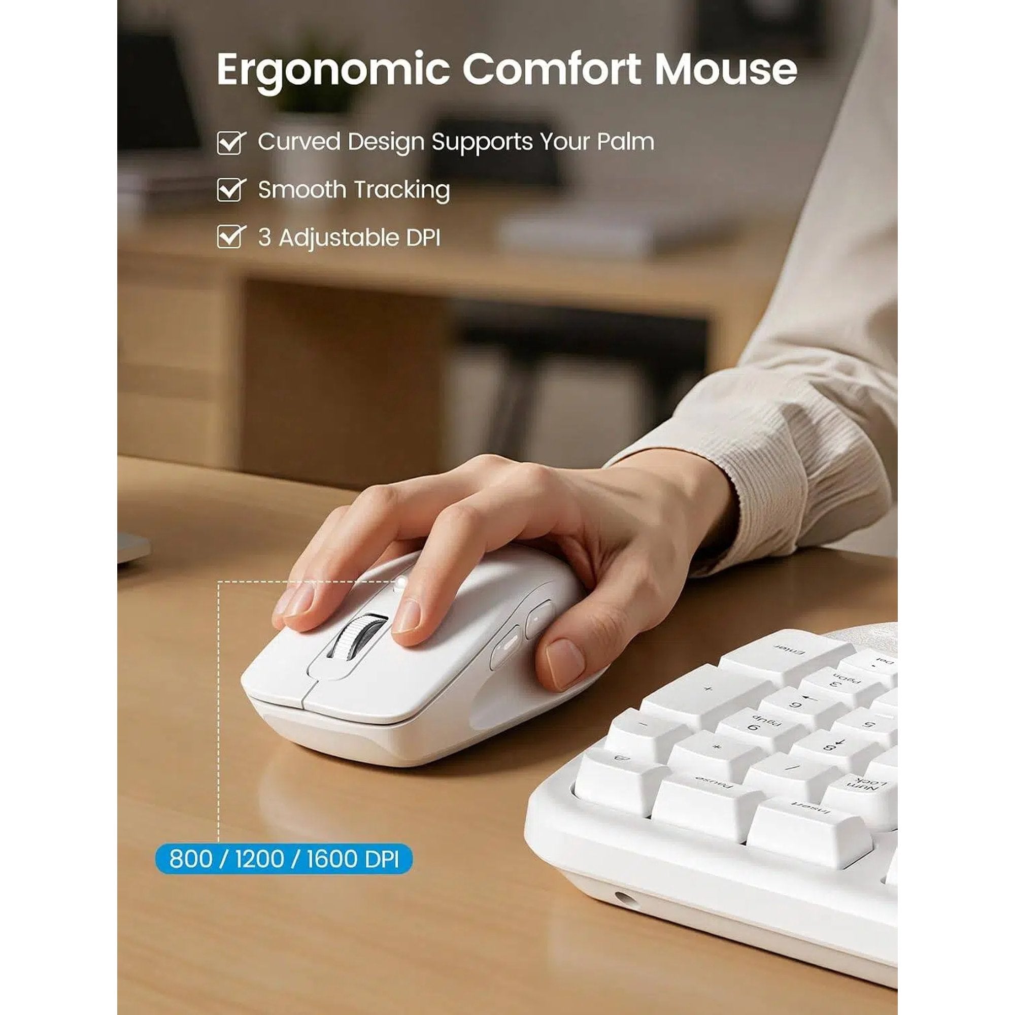 Ensemble clavier et souris sans fil ergonomique avec repose-poignets, 2,4 GHz, 3 niveaux de DPI