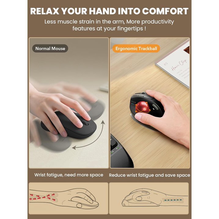Souris trackball ergonomique sans fil rechargeable silencieuse – rouge