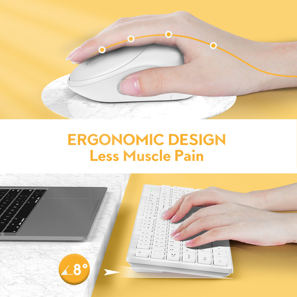 Ensemble clavier et souris sans fil silencieux, 2,4 GHz – blanc