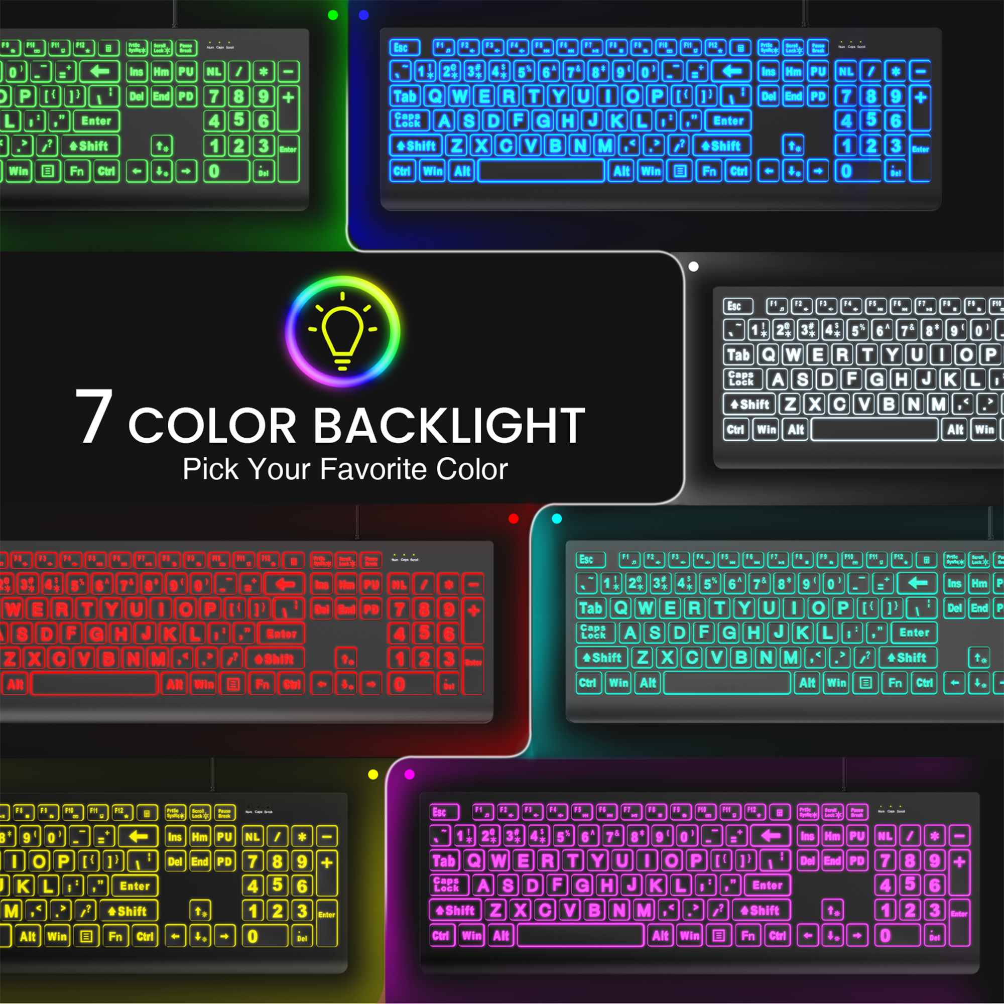 Clavier filaire ergonomique rétroéclairé à grands caractères
