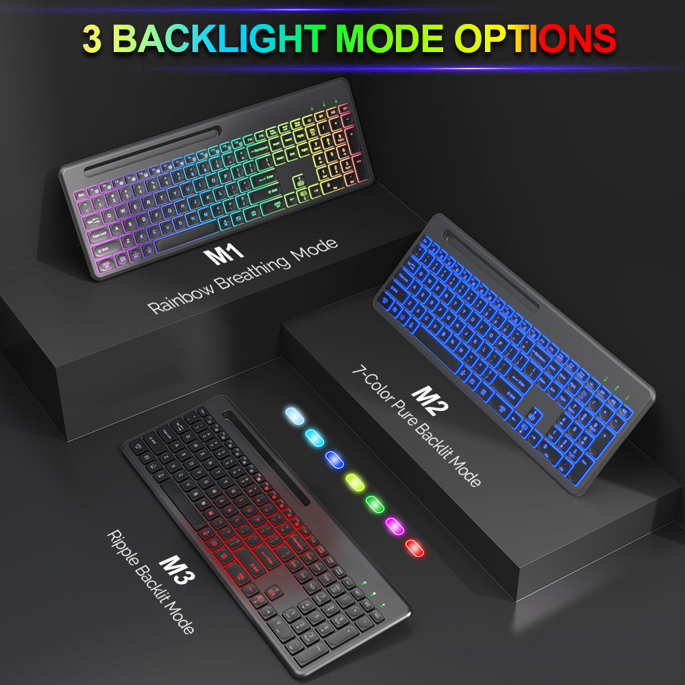 Ensemble clavier et souris sans fil rechargeable rétroéclairé RGB silencieux, 2,4 GHz – blanc