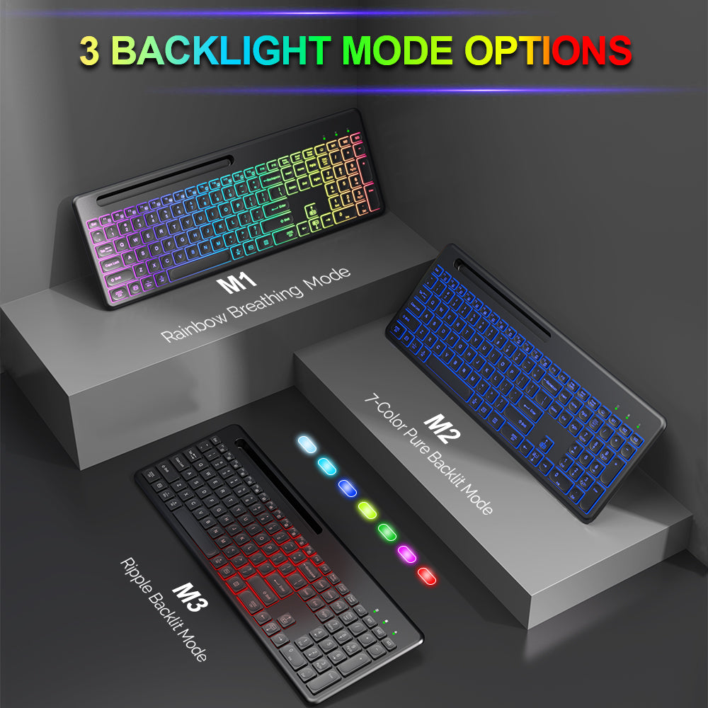 Ensemble clavier et souris sans fil rechargeable rétroéclairé RGB silencieux, 2,4 GHz – blanc