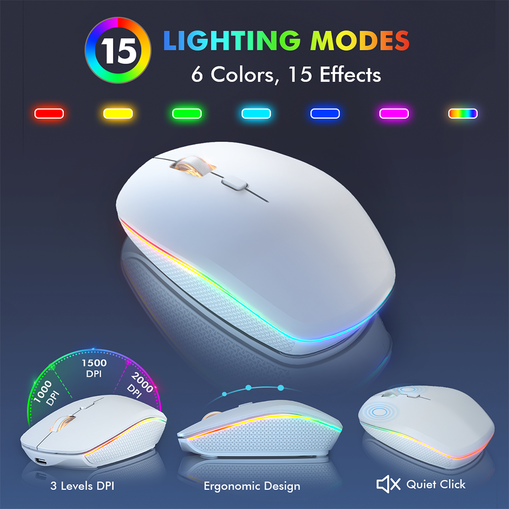 Ensemble clavier et souris sans fil rechargeable rétroéclairé RGB silencieux avec repose-poignets, 2,4 GHz, 112 touches – noir