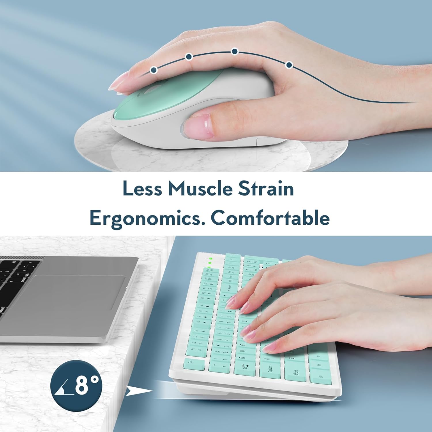 Ensemble clavier et souris sans fil silencieux, 2,4 GHz – vert
