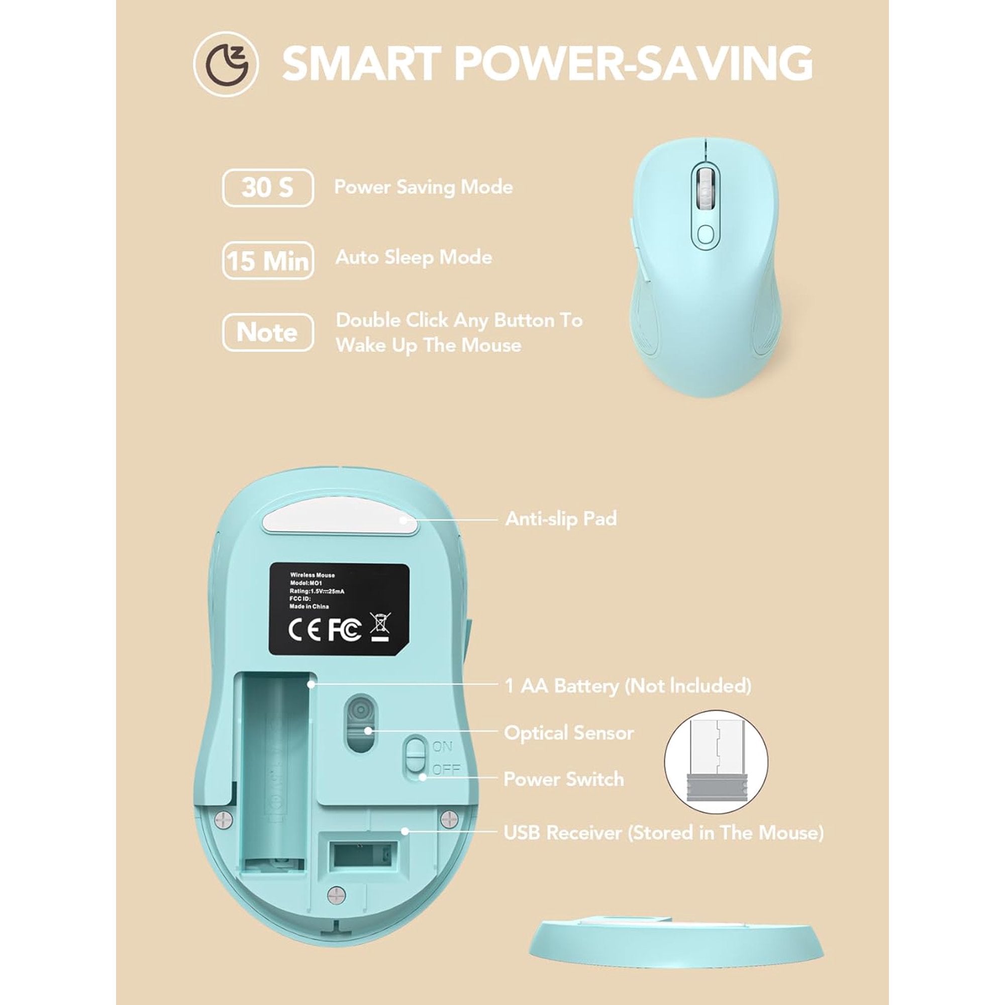 Souris informatique sans fil ergonomique silencieuse, 3 niveaux de DPI – bleu