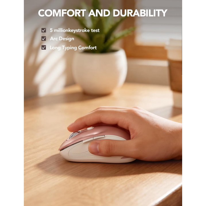 Souris informatique sans fil ergonomique silencieuse, 3 niveaux de DPI – or rose