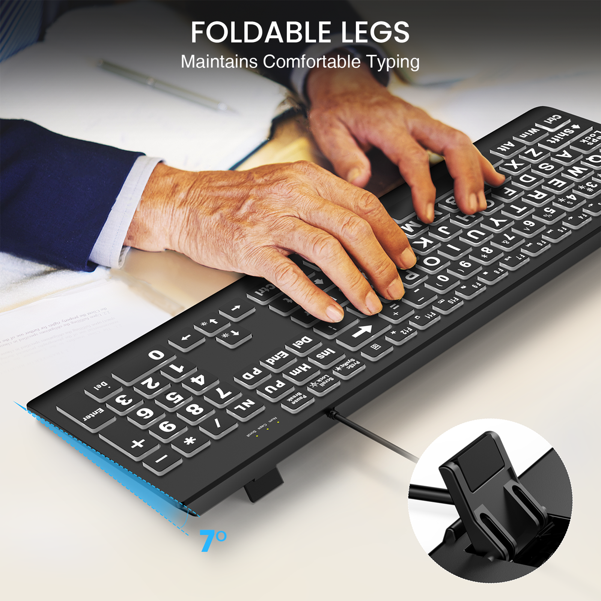 Clavier filaire ergonomique rétroéclairé à grands caractères