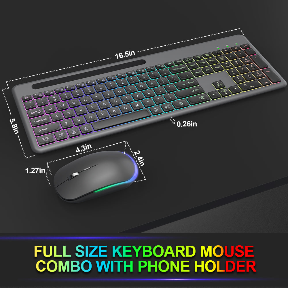 Ensemble clavier et souris sans fil rechargeable rétroéclairé RGB silencieux, 2,4 GHz – blanc