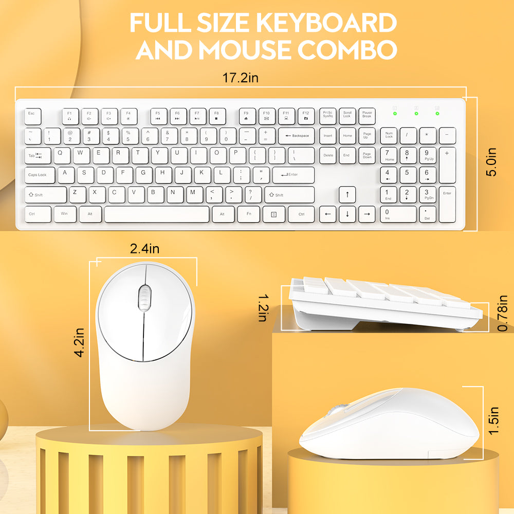 Ensemble clavier et souris sans fil silencieux, 2,4 GHz – blanc