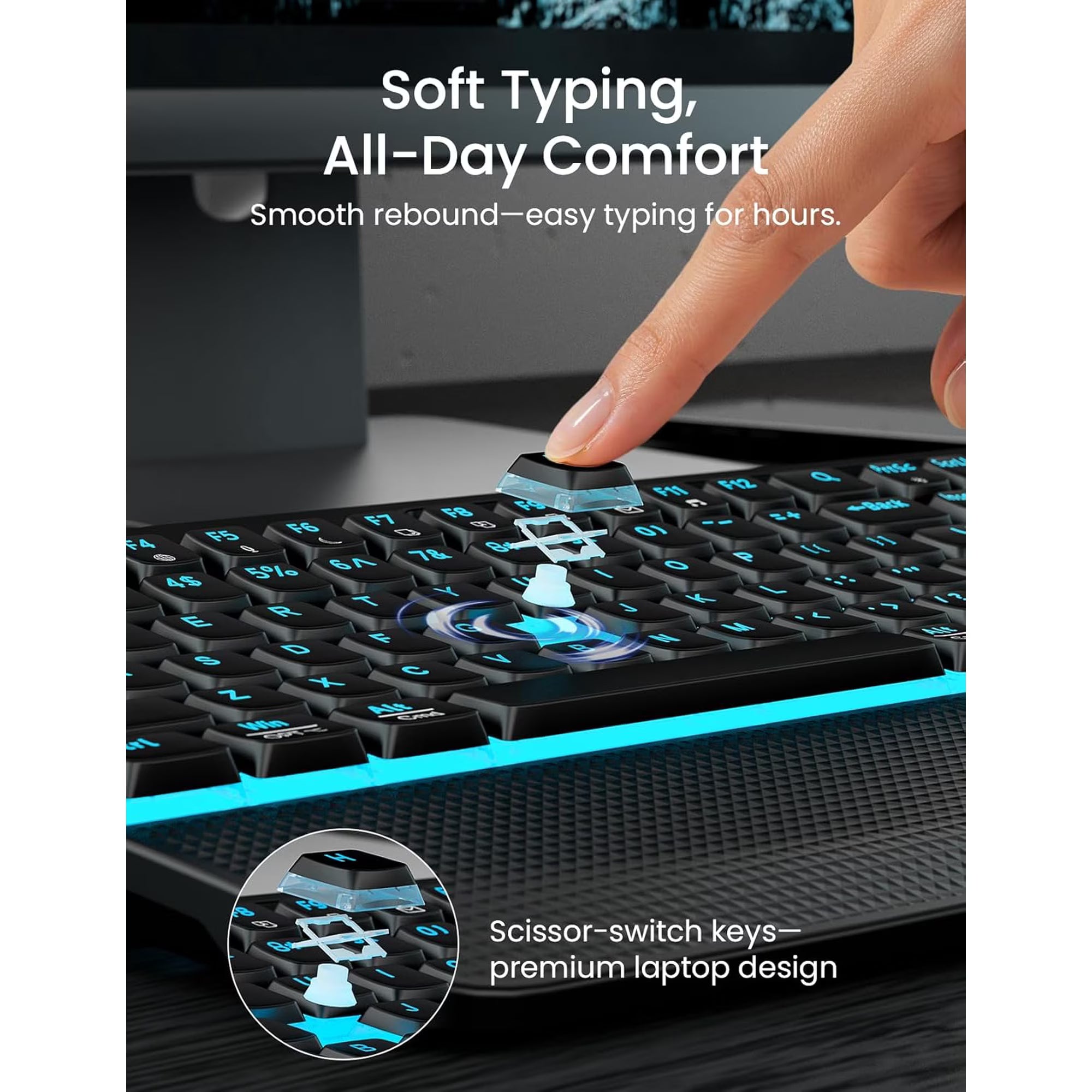 Ensemble clavier et souris sans fil ergonomique rechargeable rétroéclairé RGB silencieux avec repose-poignets avec support pour téléphone, 4000mah – noir