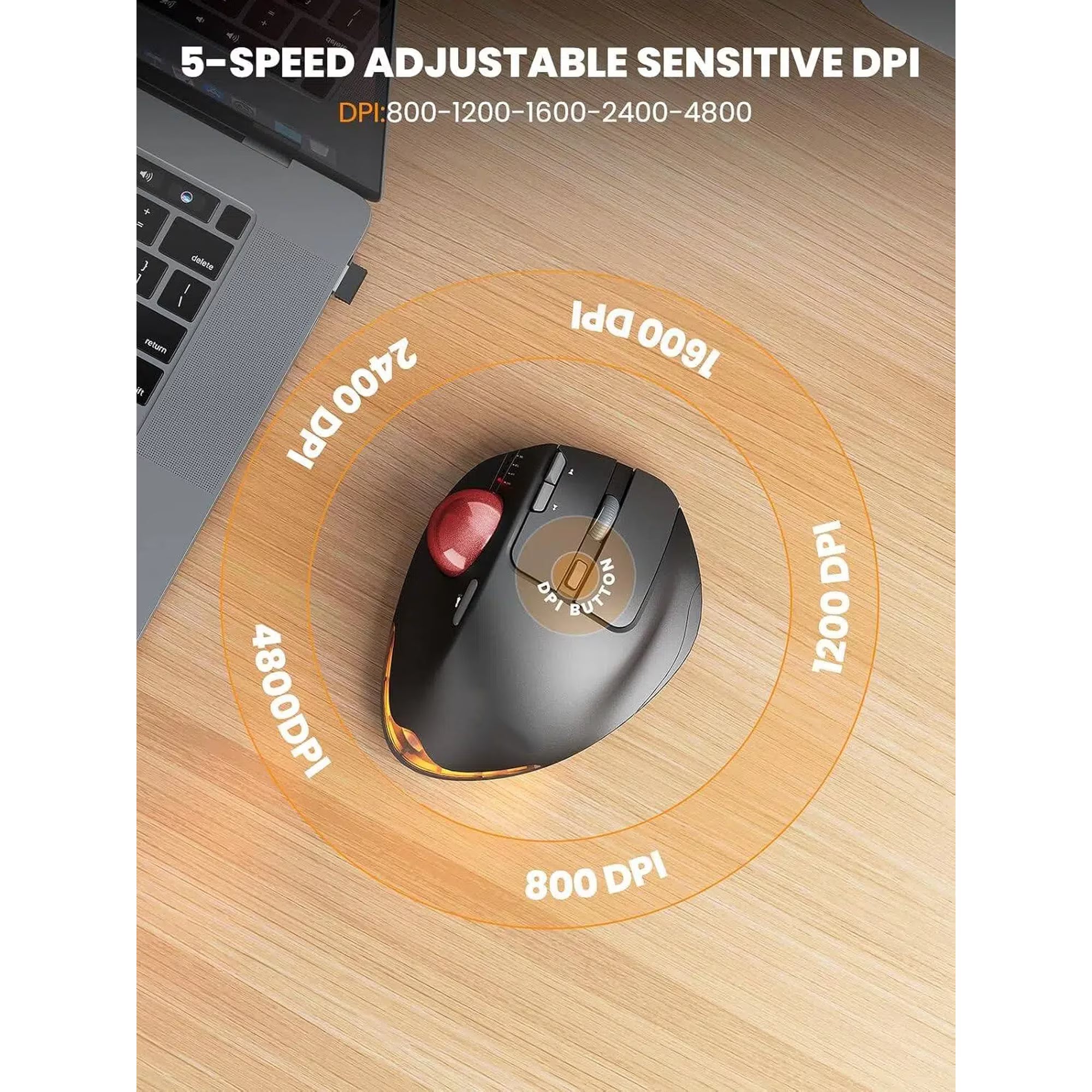 Souris trackball ergonomique sans fil rechargeable silencieuse – rouge