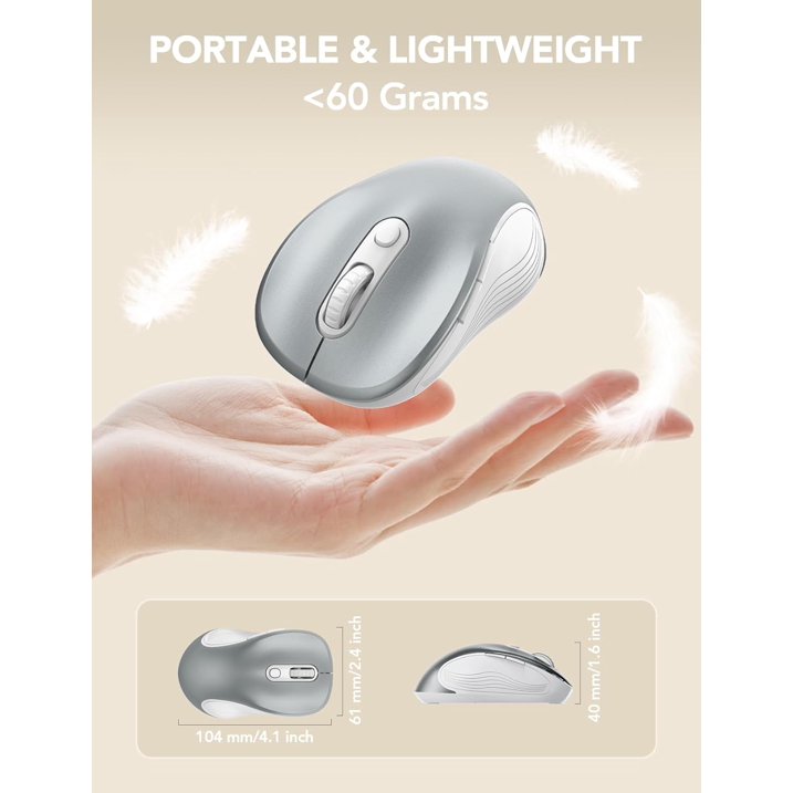 Souris informatique sans fil ergonomique silencieuse, 3 niveaux de DPI – gris