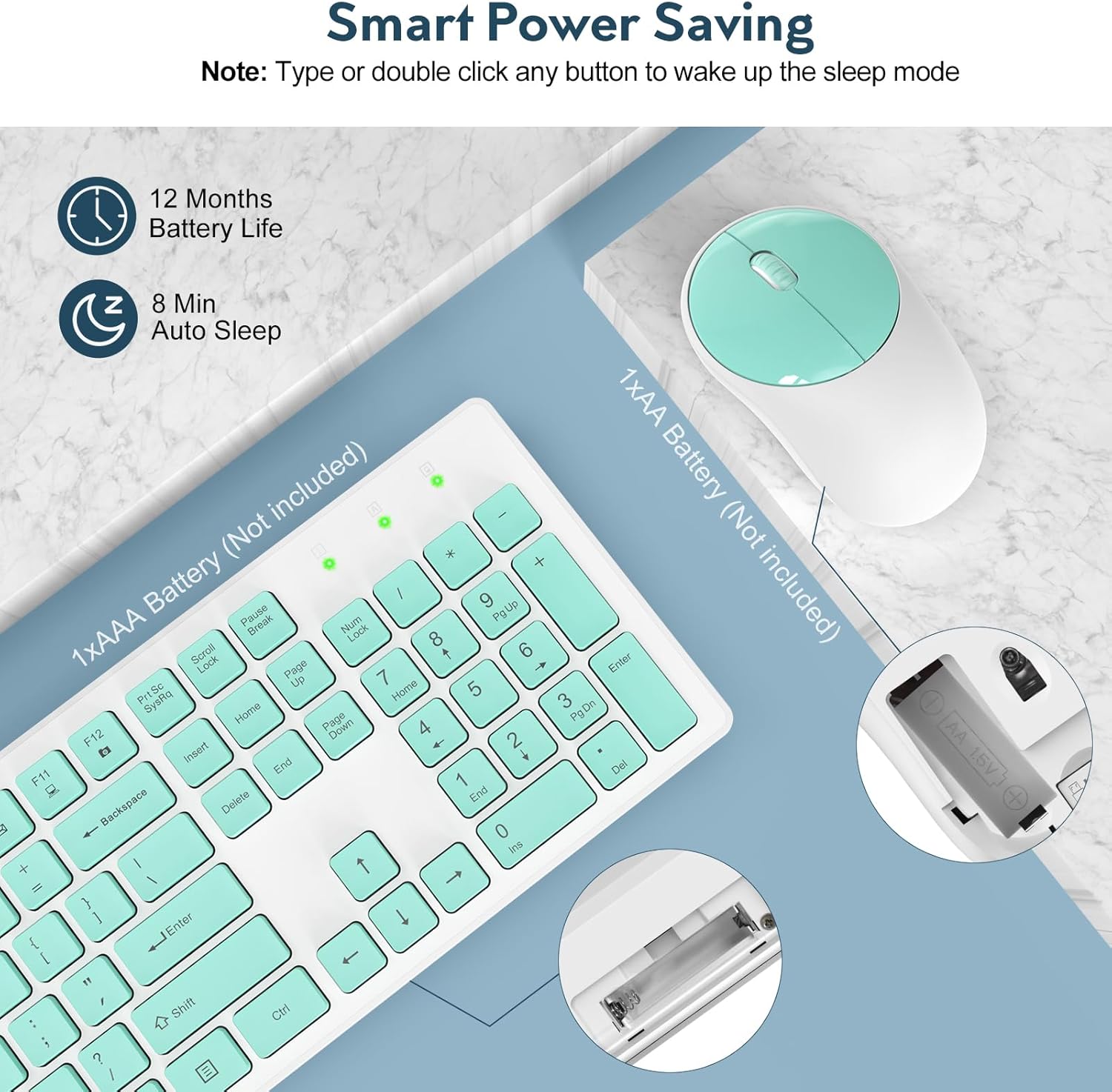 Ensemble clavier et souris sans fil silencieux, 2,4 GHz – vert