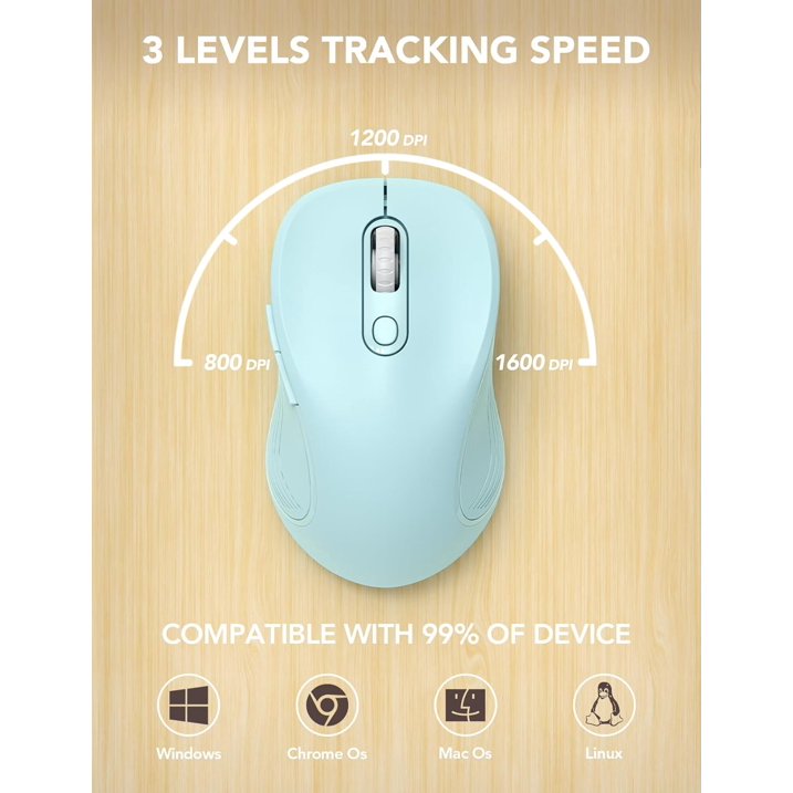 Souris informatique sans fil ergonomique silencieuse, 3 niveaux de DPI – bleu