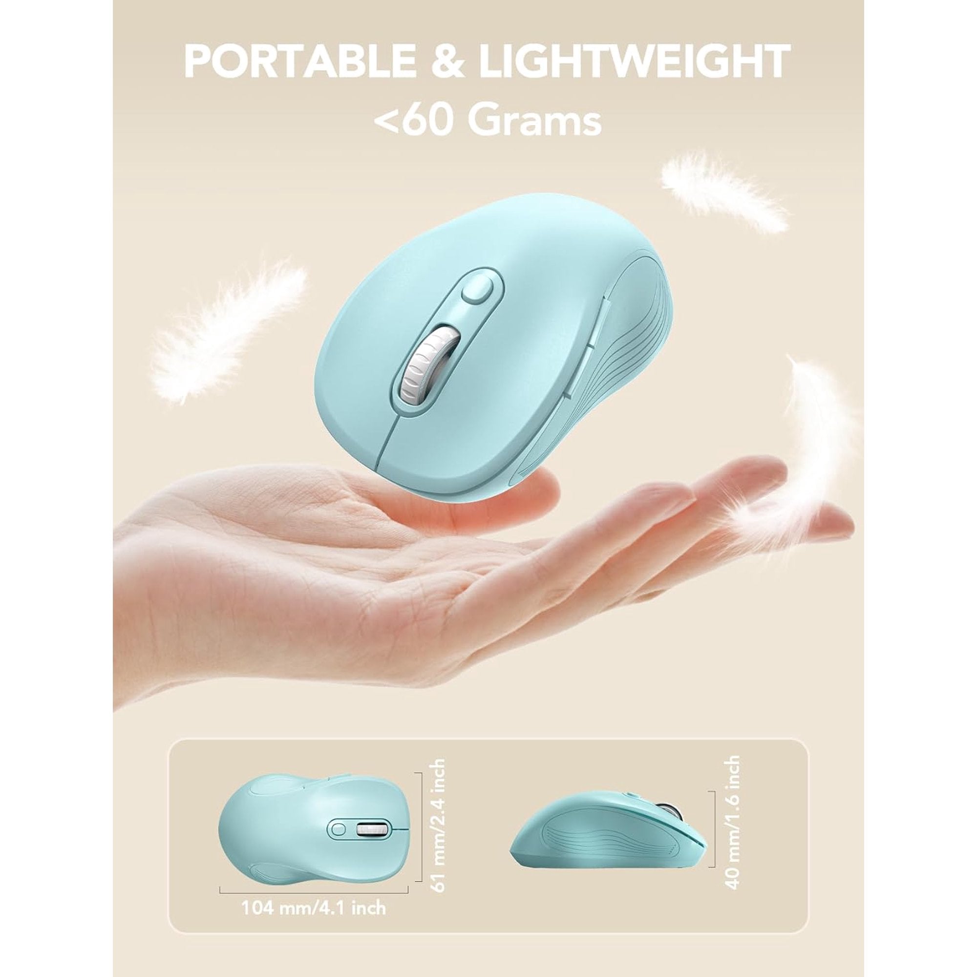 Souris informatique sans fil ergonomique silencieuse, 3 niveaux de DPI – bleu