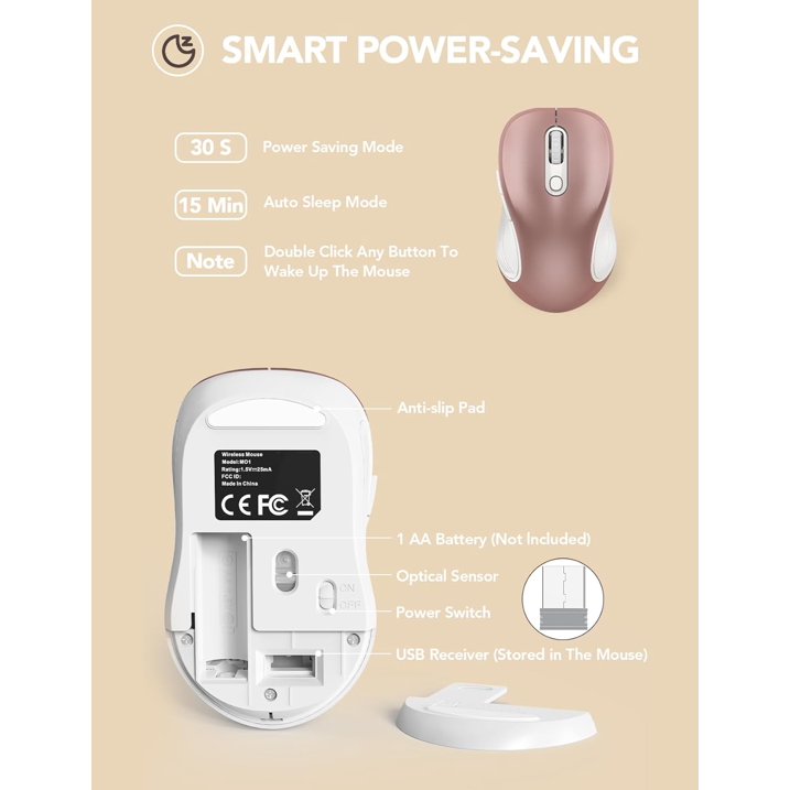 Souris informatique sans fil ergonomique silencieuse, 3 niveaux de DPI – or rose