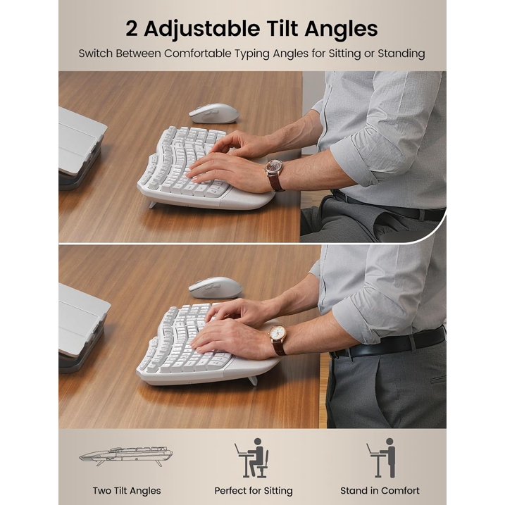 Ensemble clavier et souris sans fil ergonomique avec repose-poignets, 2,4 GHz, 3 niveaux de DPI