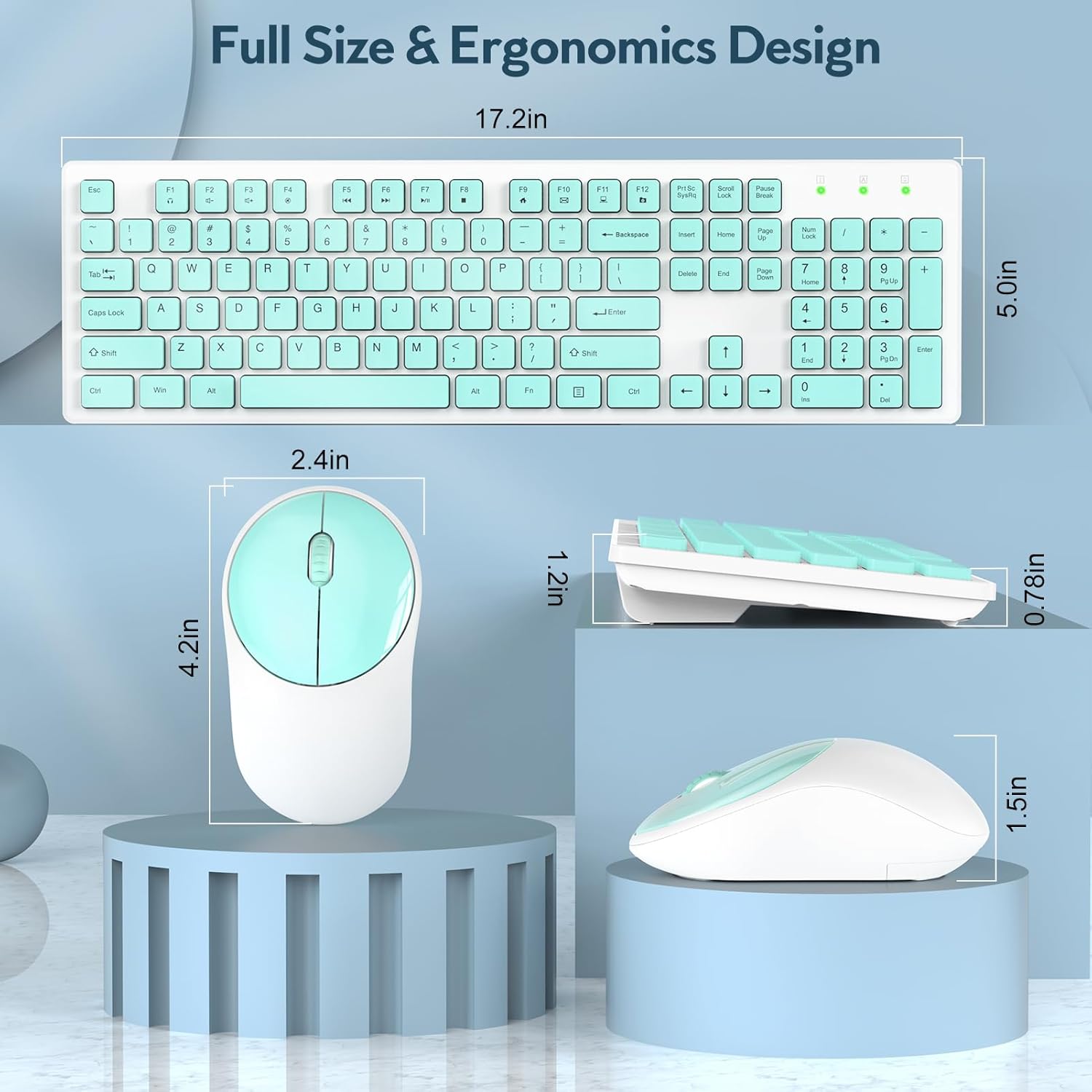 Ensemble clavier et souris sans fil silencieux, 2,4 GHz – vert