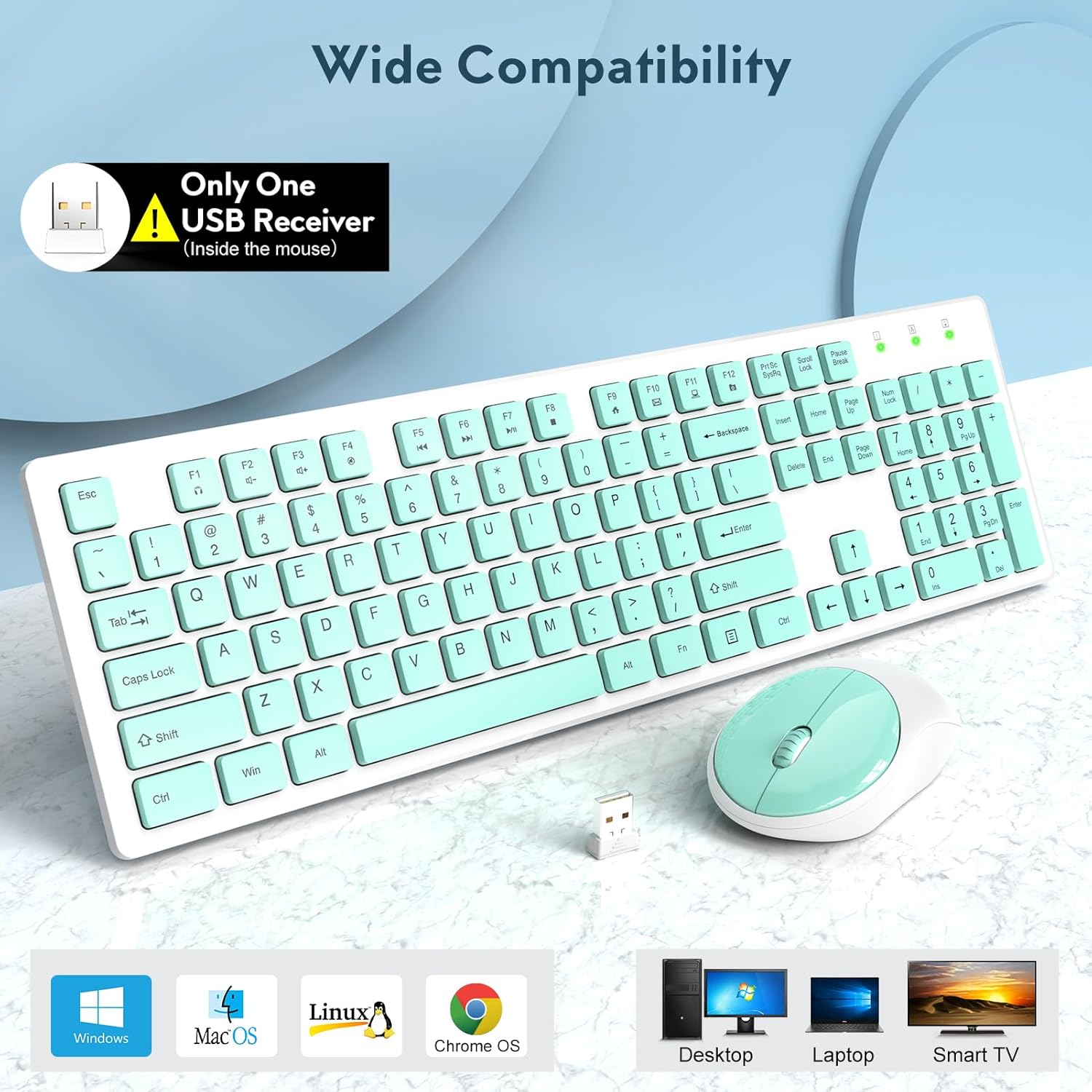 Ensemble clavier et souris sans fil silencieux, 2,4 GHz – vert