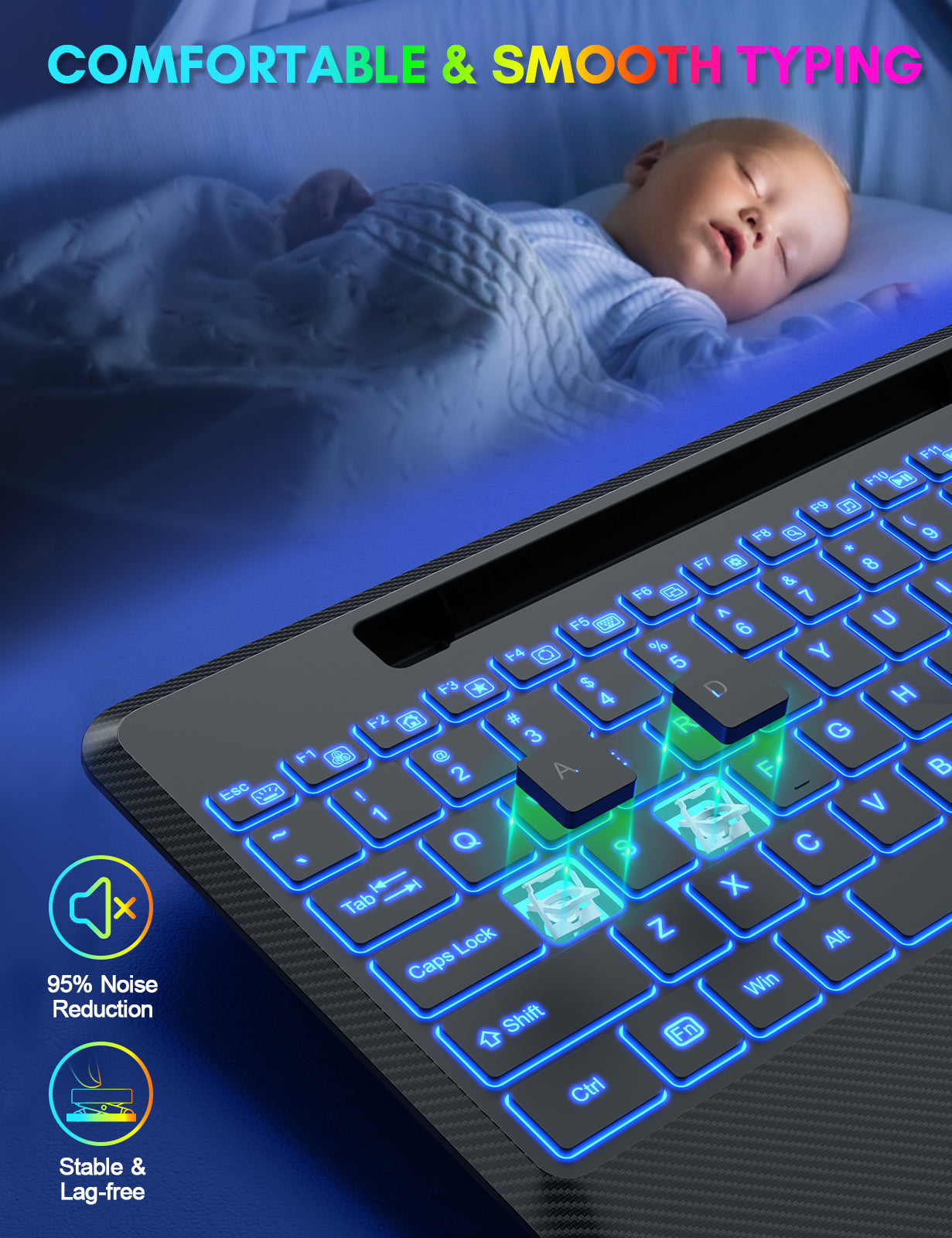 Clavier sans fil ergonomique rechargeable rétroéclairé silencieux avec repose-poignets avec support pour téléphone, 2,4 GHz