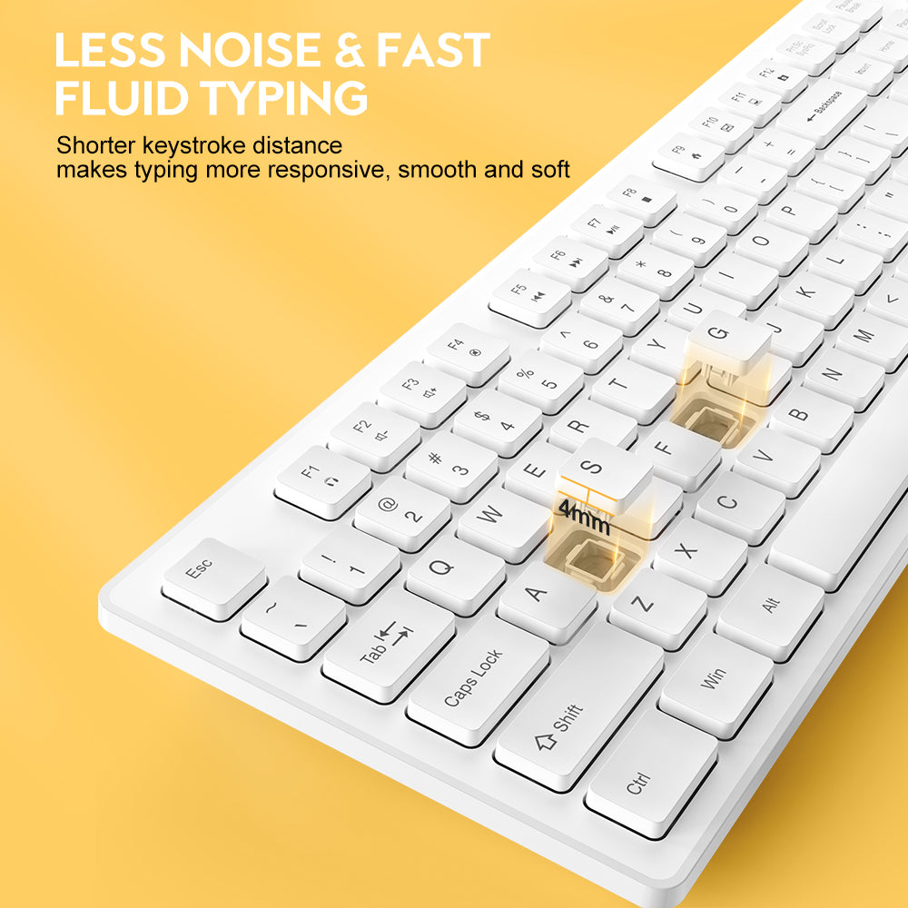 Ensemble clavier et souris sans fil silencieux, 2,4 GHz – blanc