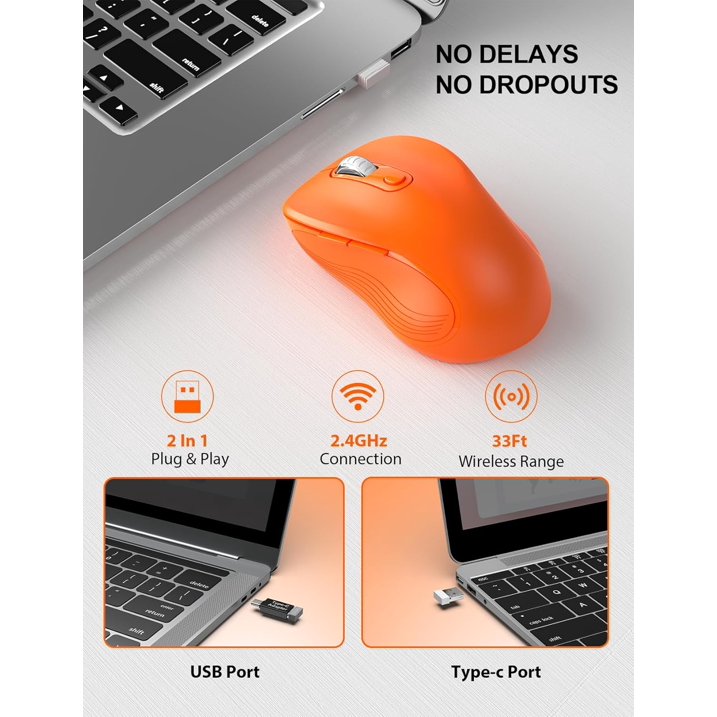 Souris informatique sans fil ergonomique silencieuse, 3 niveaux de DPI
