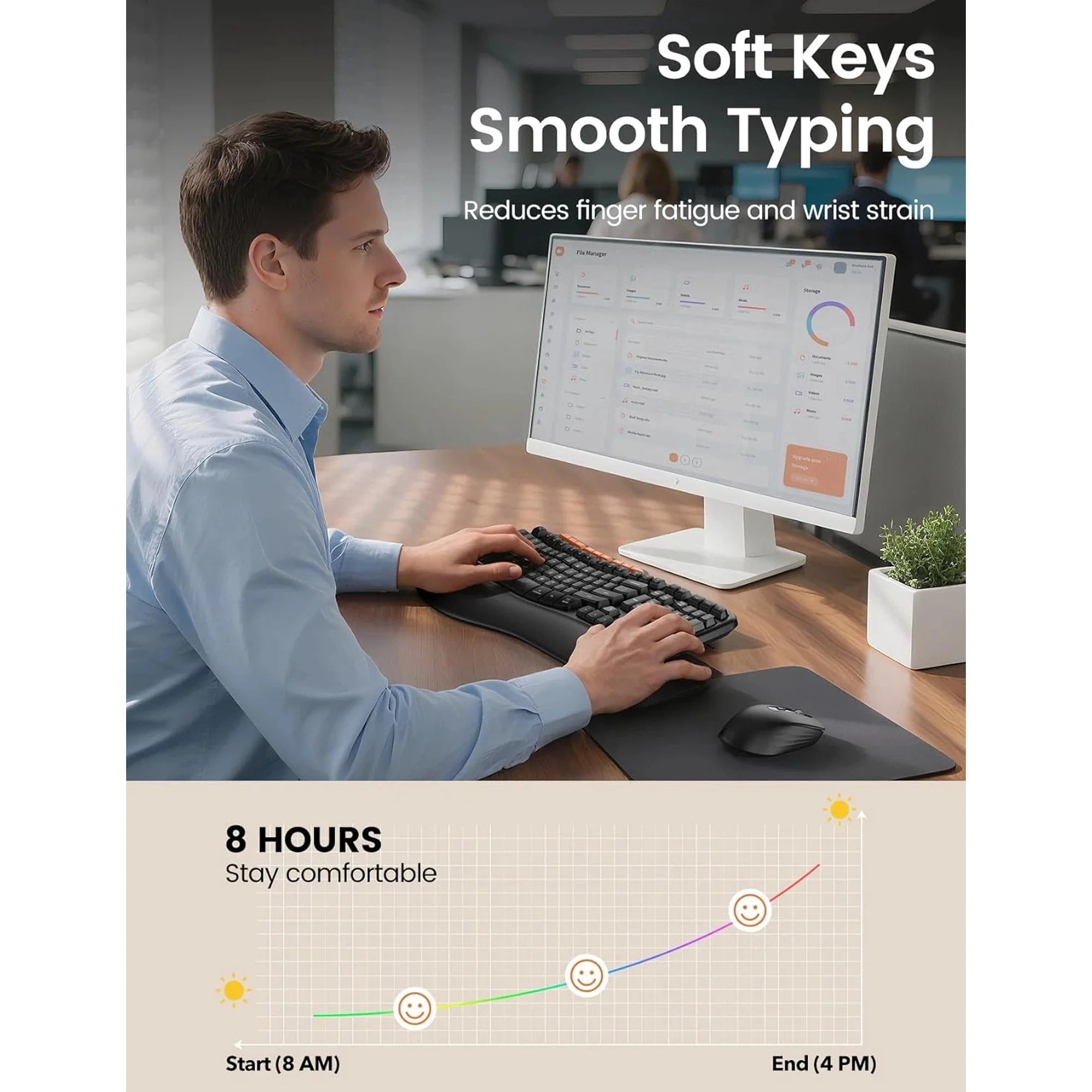 Ensemble clavier et souris sans fil ergonomique avec repose-poignets, 2,4 GHz, 3 niveaux de DPI