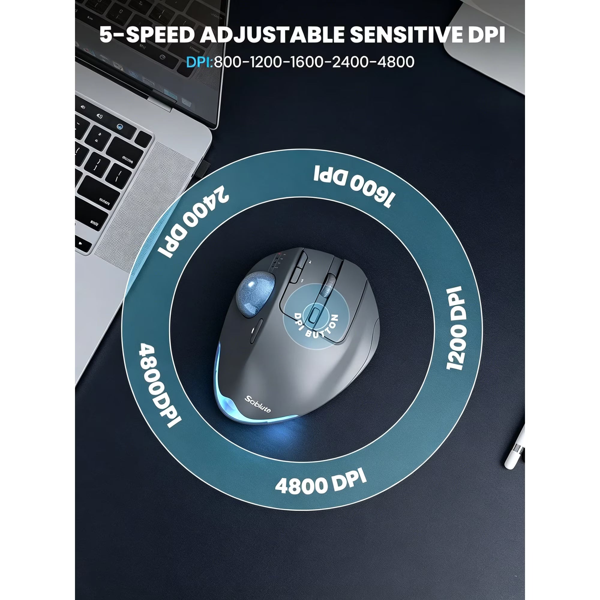 Souris trackball ergonomique sans fil rechargeable silencieuse – gris