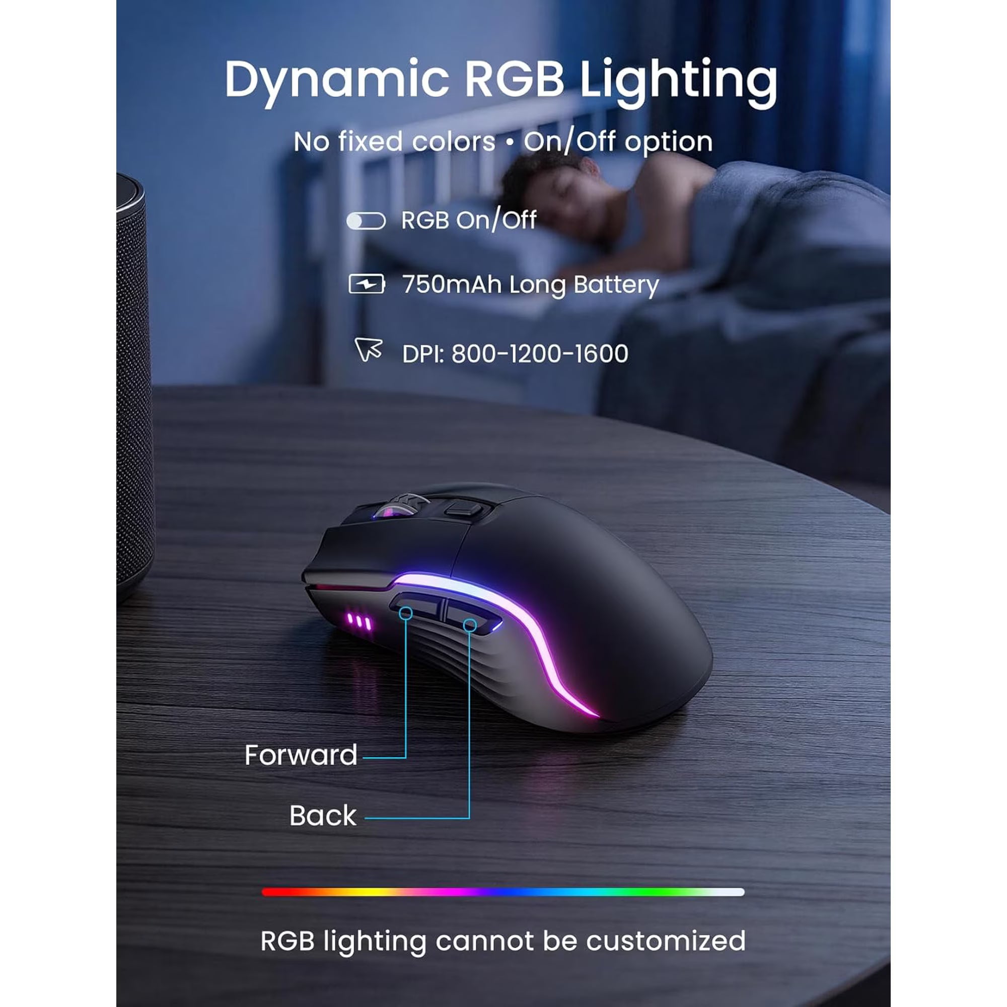 Ensemble clavier et souris sans fil ergonomique rechargeable rétroéclairé RGB silencieux avec repose-poignets avec support pour téléphone, 4000mah – noir