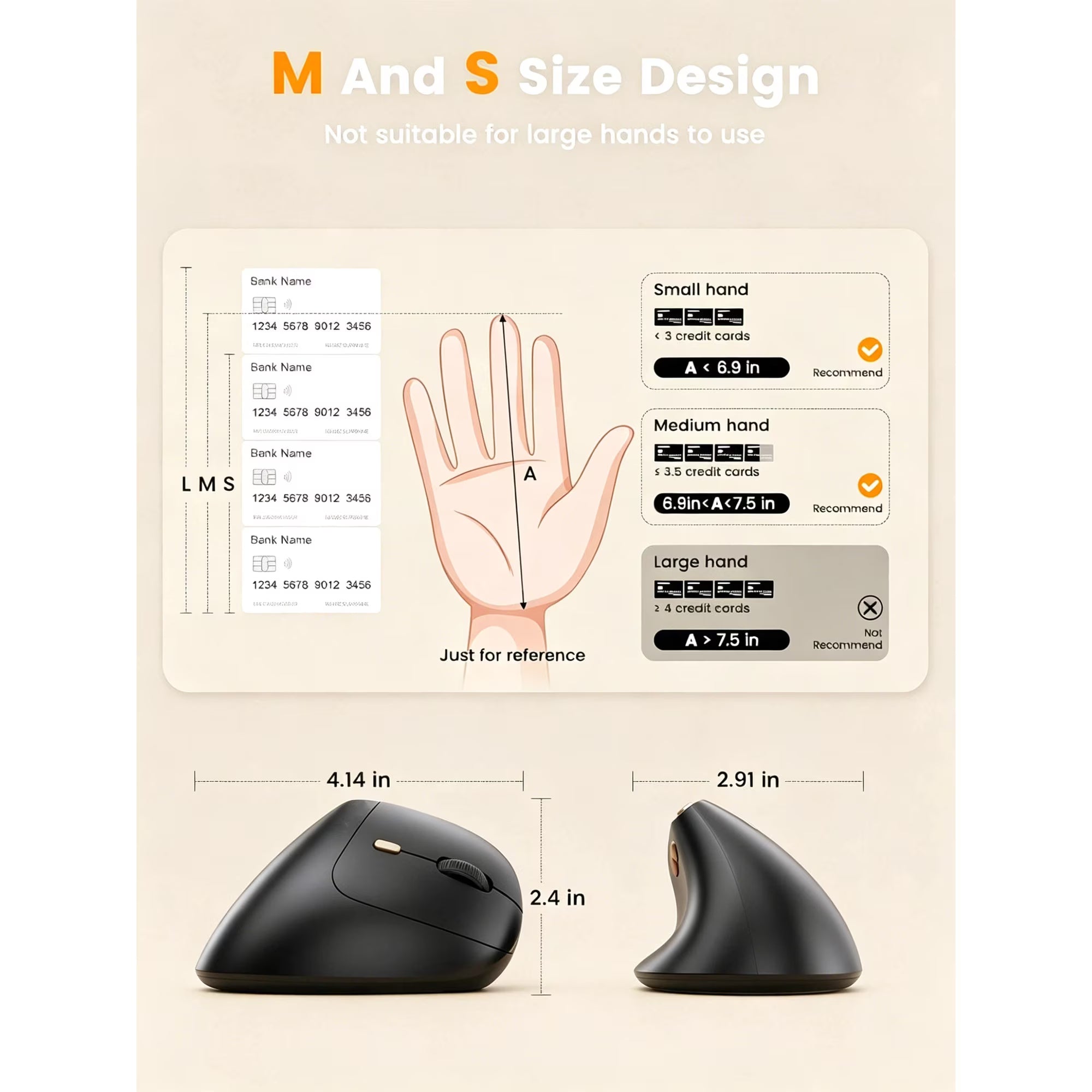 Souris verticale ergonomique sans fil rechargeable silencieuse, 4 niveaux de DPI – noir