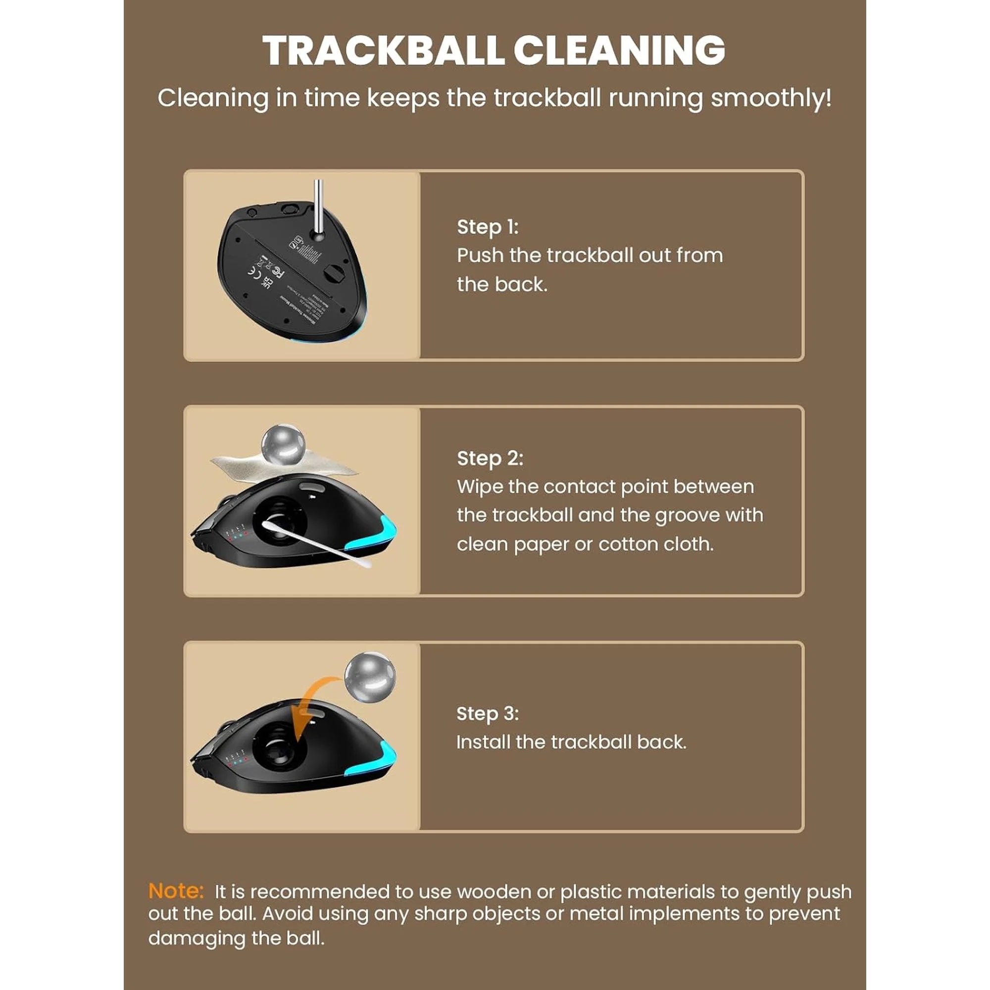 Souris trackball ergonomique sans fil rechargeable silencieuse – noir