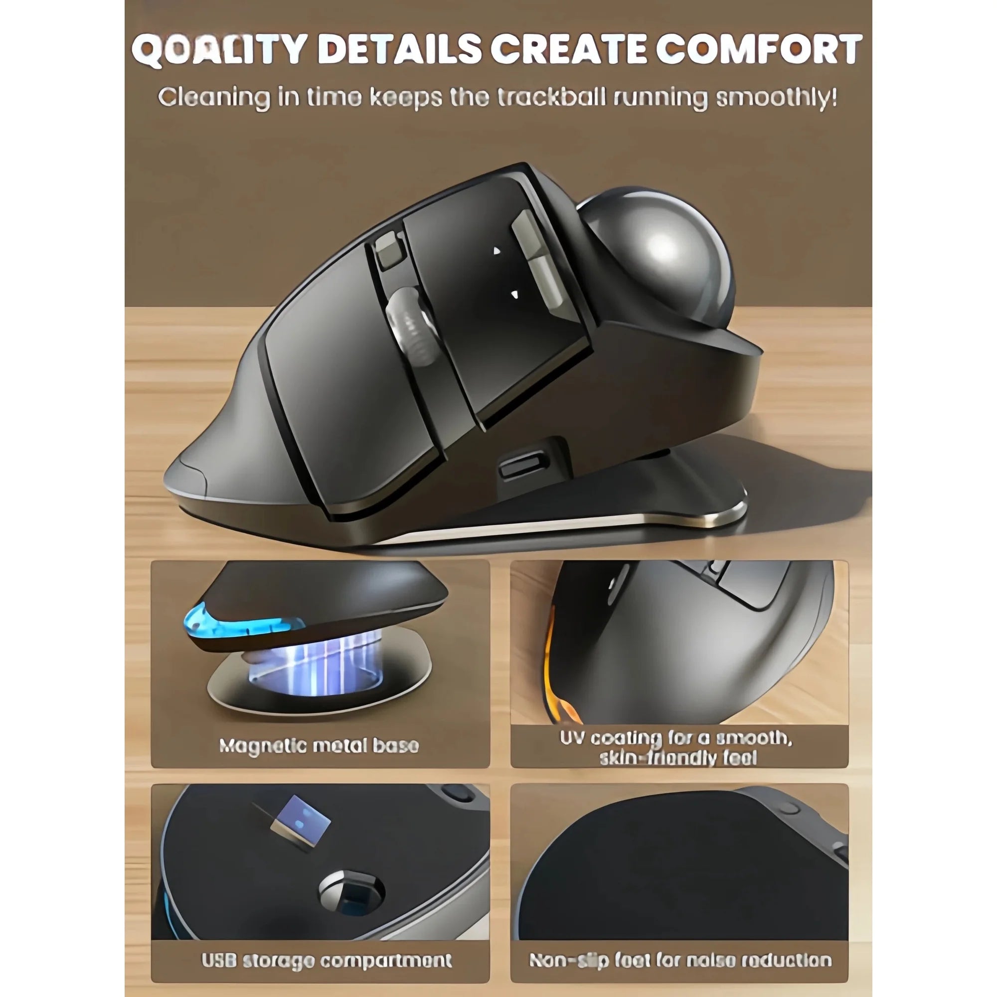 Souris trackball ergonomique sans fil rechargeable silencieuse – bleu