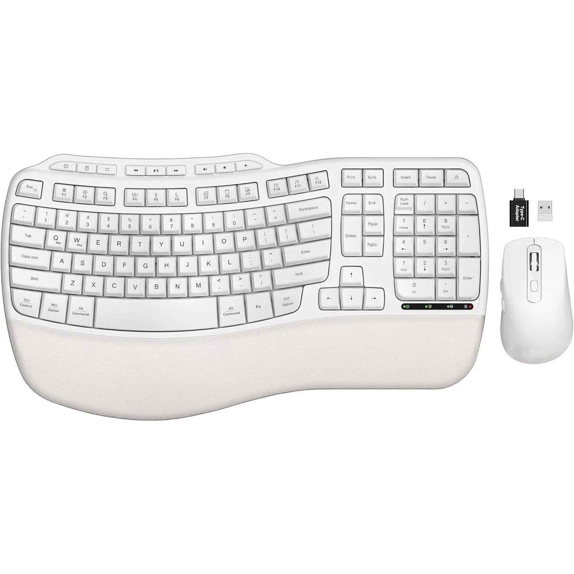 Ensemble clavier et souris sans fil ergonomique avec repose-poignets, 2,4 GHz, 3 niveaux de DPI