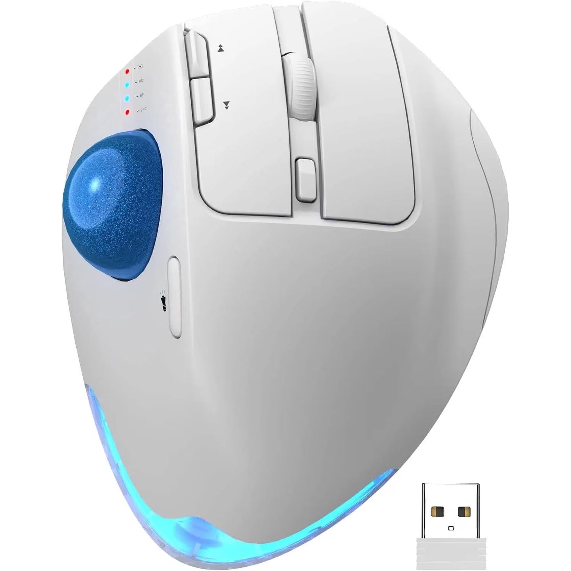 Souris trackball ergonomique sans fil rechargeable silencieuse – blanc