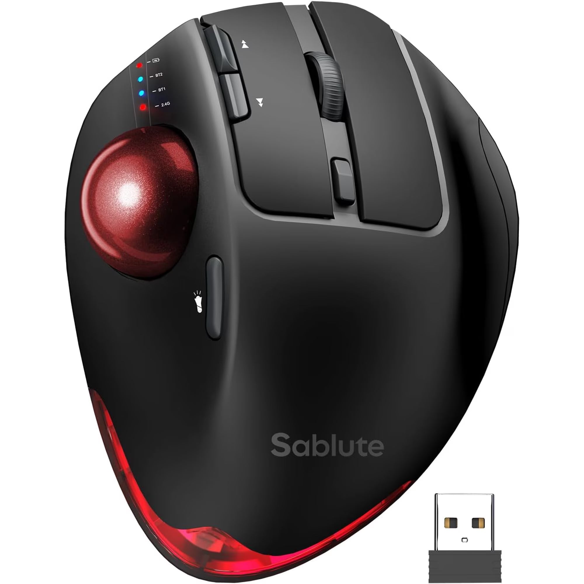 Souris trackball ergonomique sans fil rechargeable silencieuse – rouge