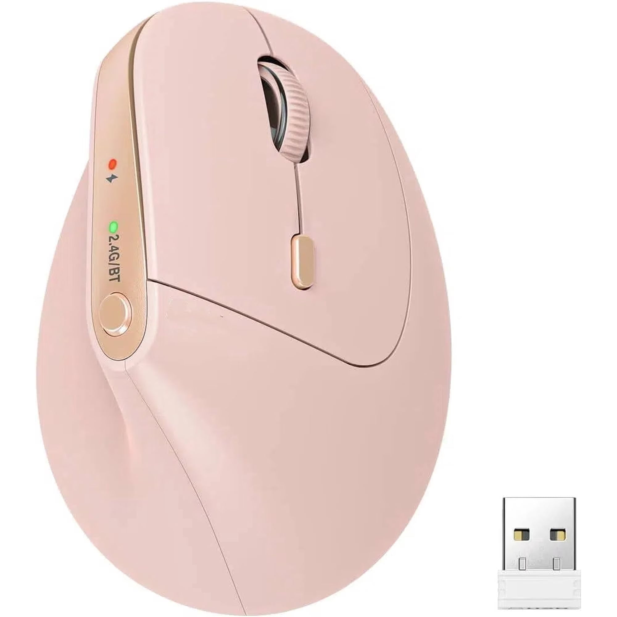 Souris verticale ergonomique sans fil rechargeable silencieuse, 4 niveaux de DPI – rose