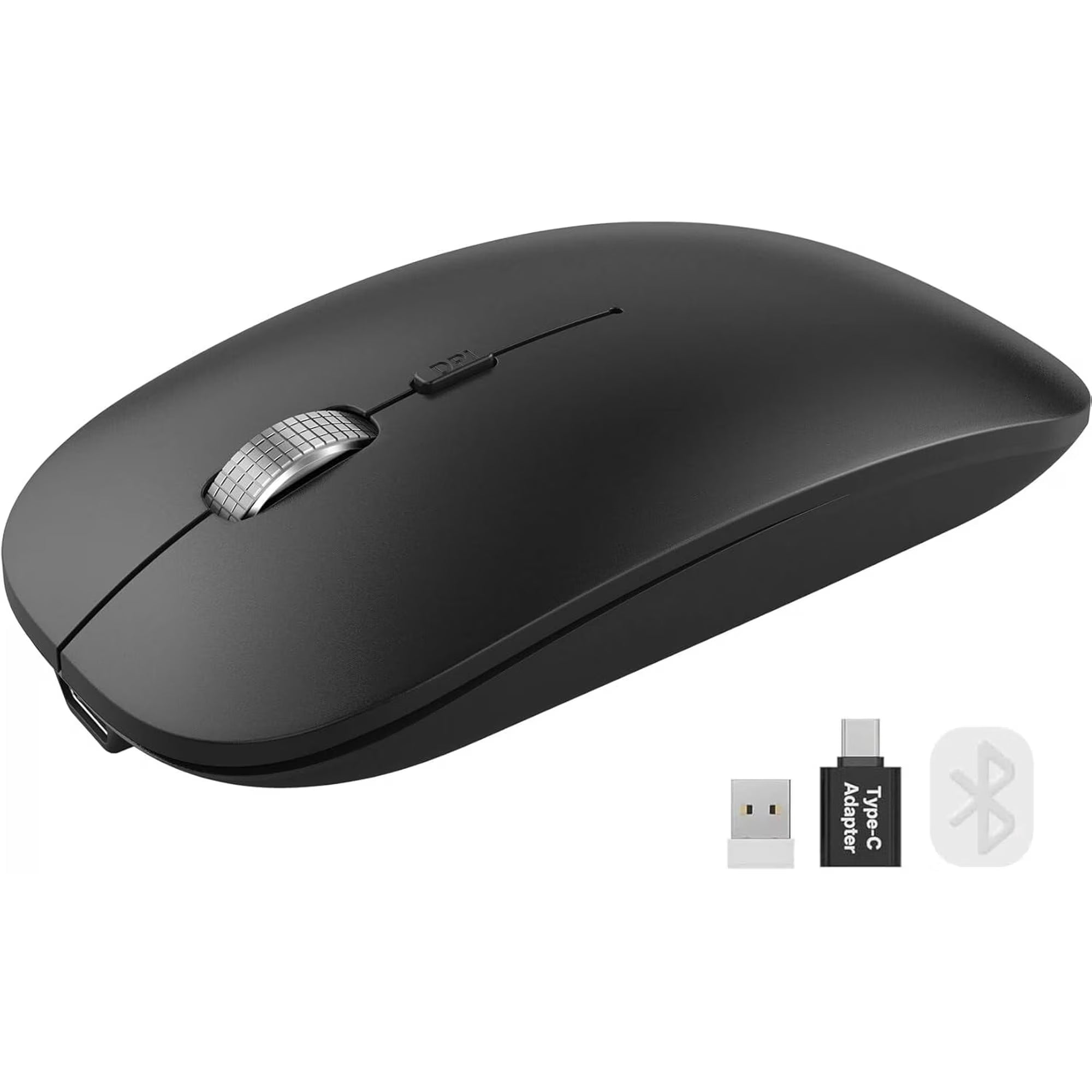 Souris informatique sans fil rechargeable silencieuse, 2,4 GHz, 3 niveaux de DPI – noir
