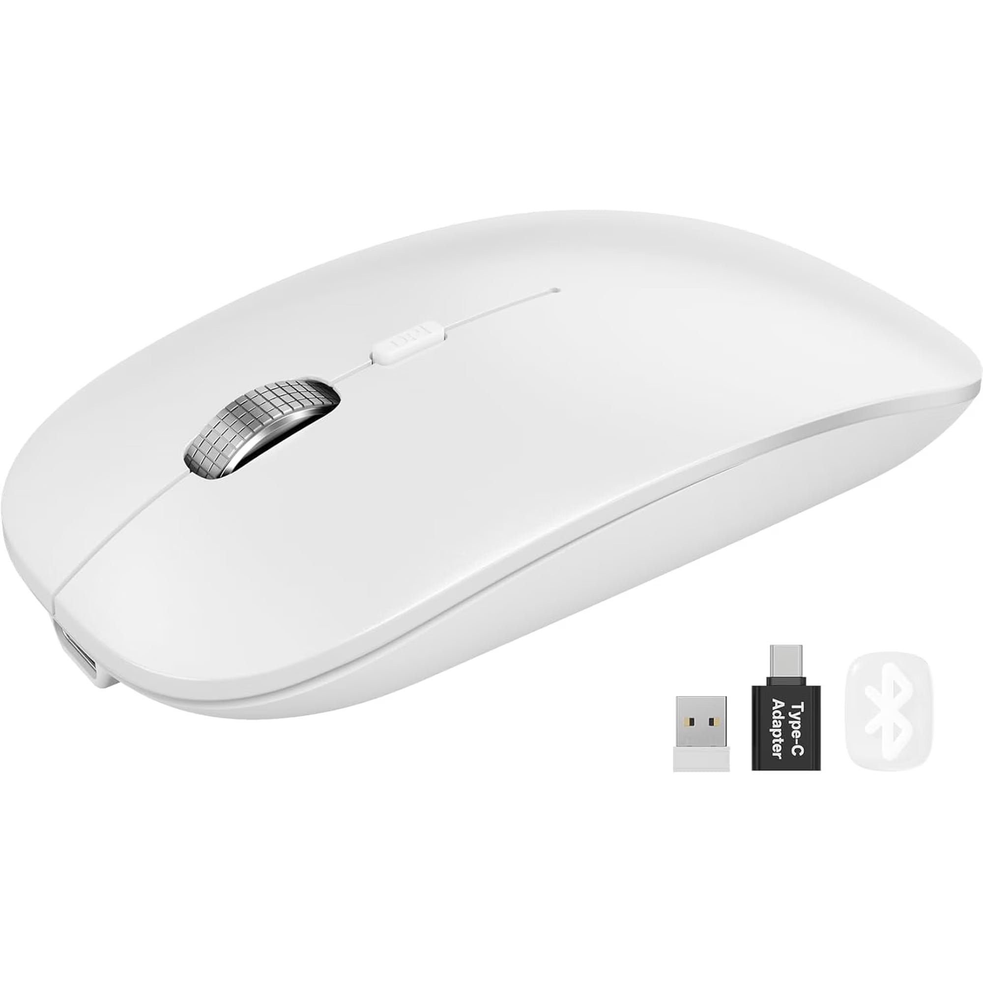 Souris informatique sans fil rechargeable silencieuse, 2,4 GHz, 3 niveaux de DPI – blanc