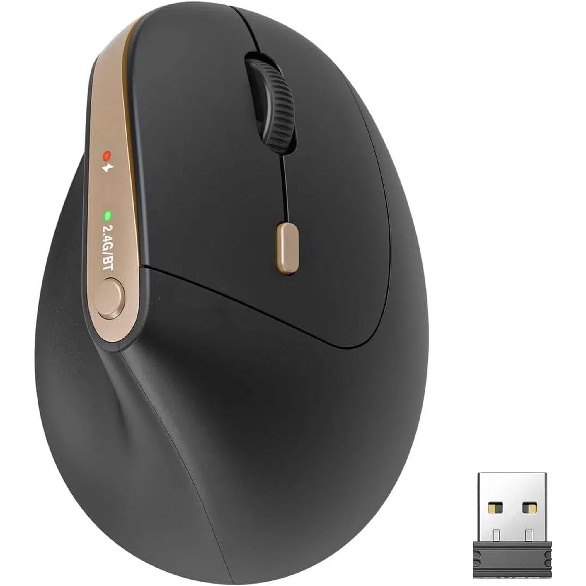 Souris verticale ergonomique sans fil rechargeable silencieuse, 4 niveaux de DPI – noir