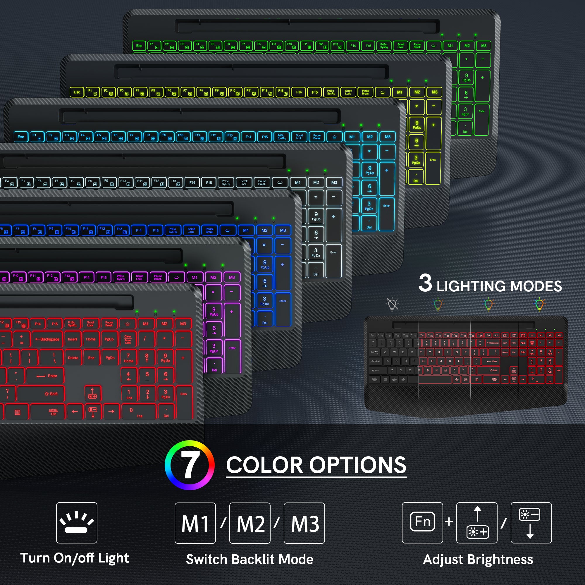 Ensemble clavier et souris sans fil ergonomique rechargeable rétroéclairé RGB silencieux avec repose-poignets, 2,4 GHz