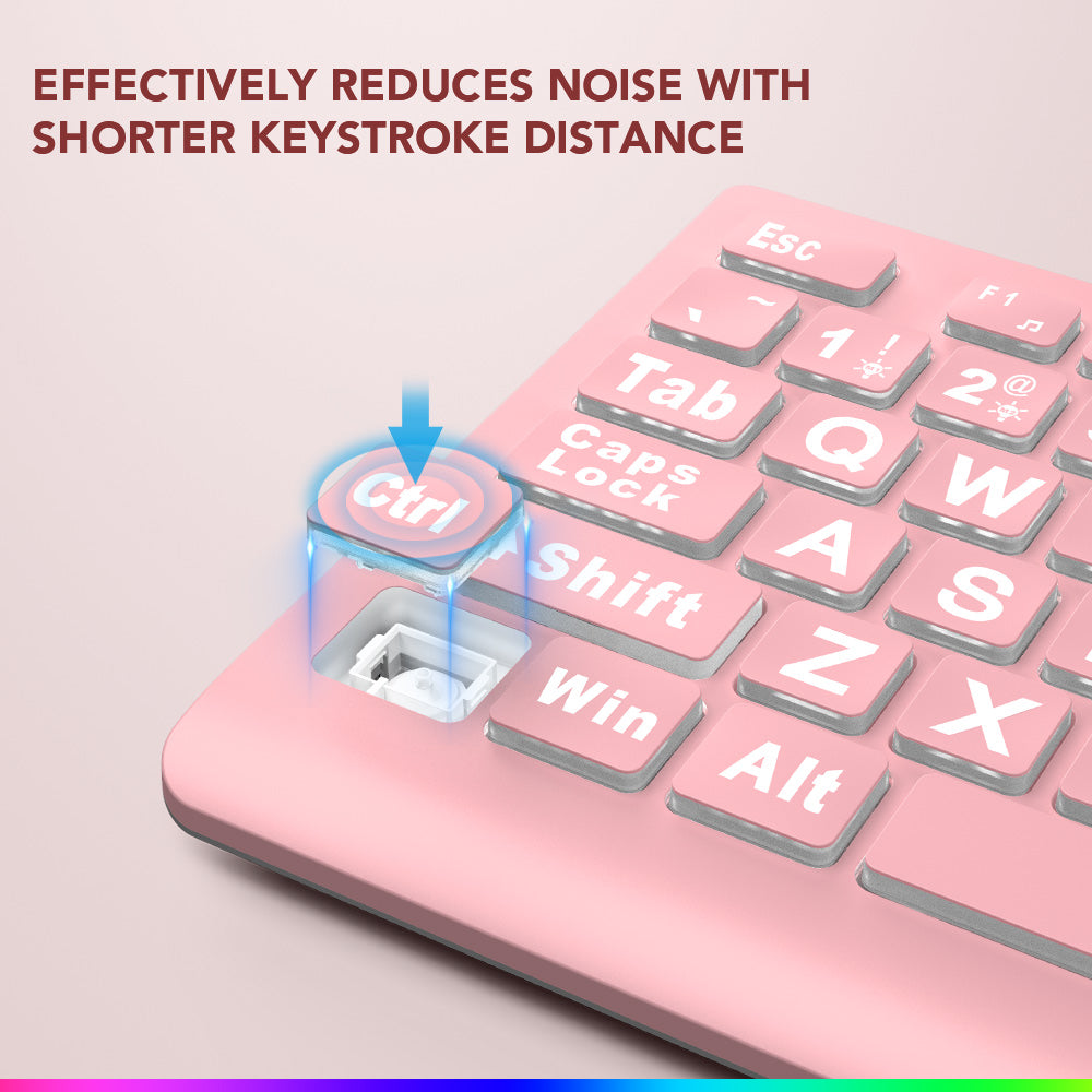 Clavier filaire ergonomique rétroéclairé à grands caractères – rose