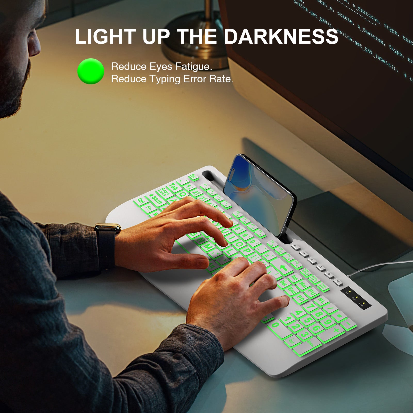 Clavier filaire ergonomique à grands caractères avec repose-poignets – violet