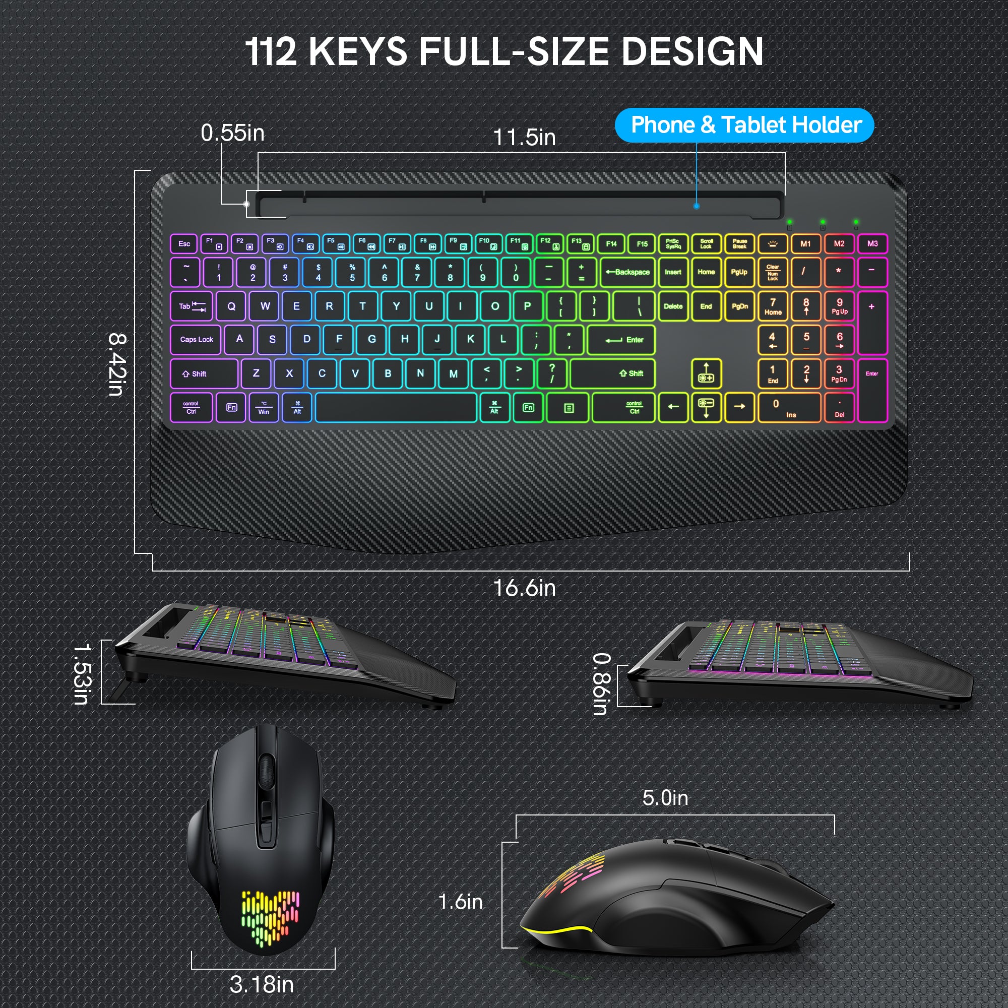 Ensemble clavier et souris sans fil ergonomique rechargeable rétroéclairé RGB silencieux avec repose-poignets, 2,4 GHz