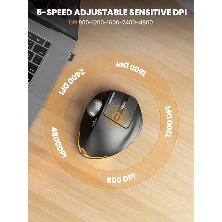 Souris trackball ergonomique sans fil rechargeable silencieuse – noir