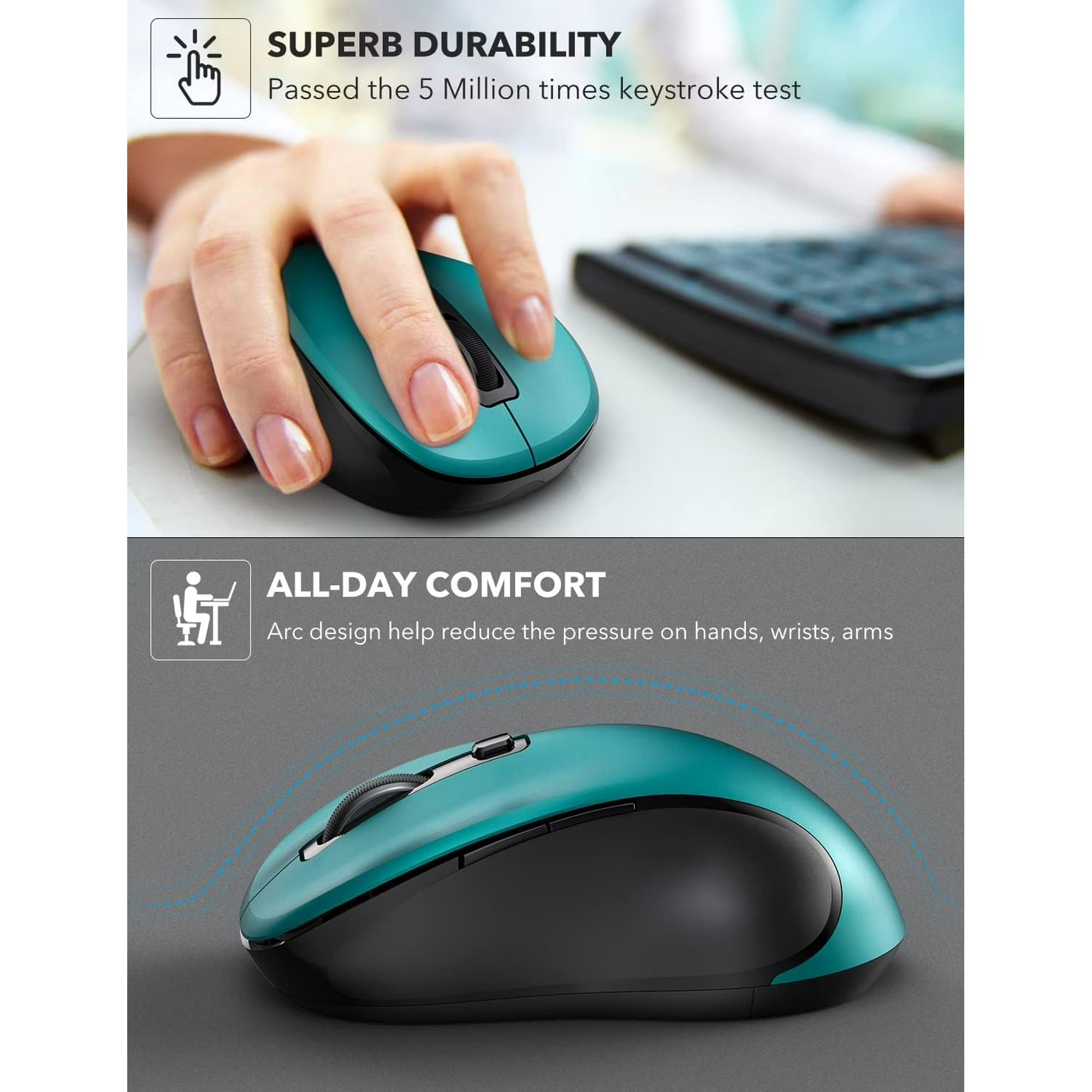 Souris informatique sans fil ergonomique silencieuse, 3 niveaux de DPI