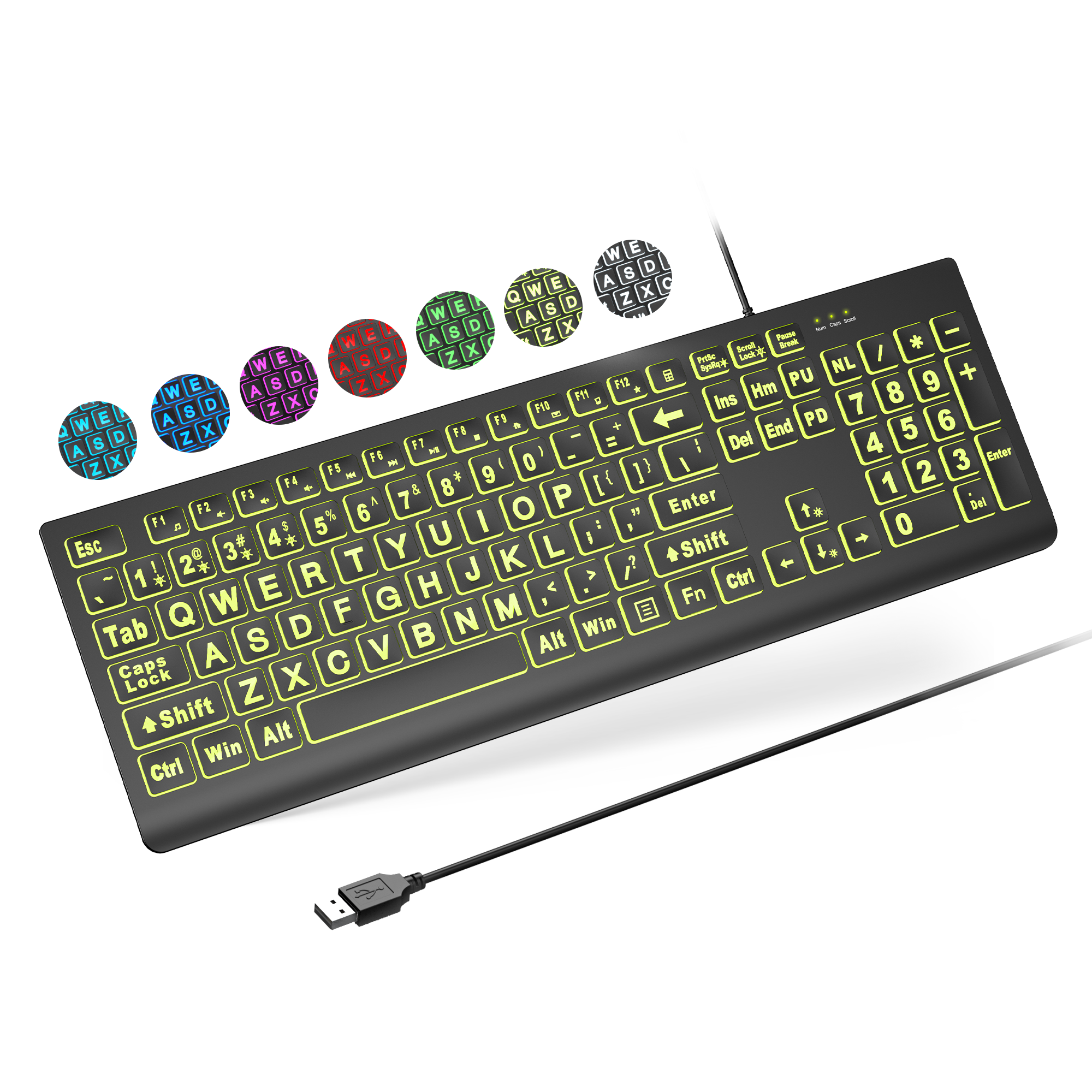 Clavier filaire ergonomique rétroéclairé à grands caractères