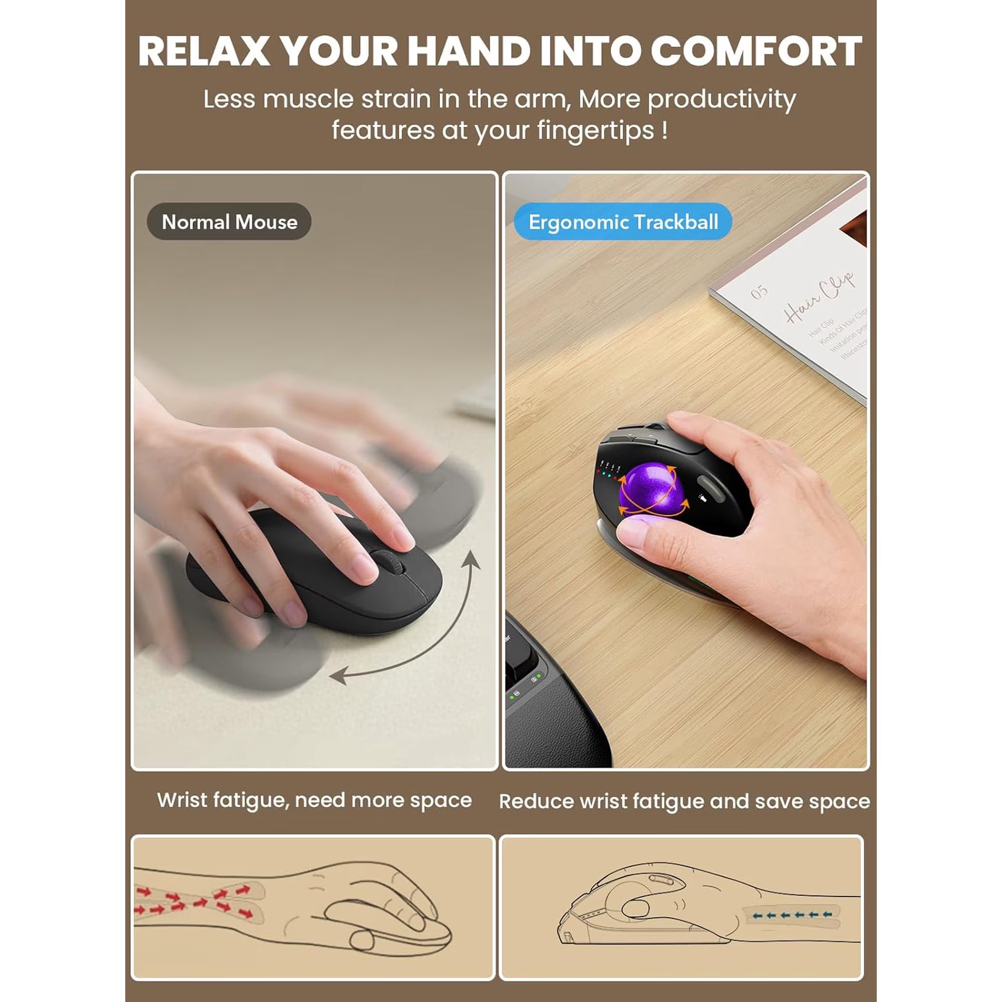 Souris trackball ergonomique sans fil rechargeable silencieuse – violet